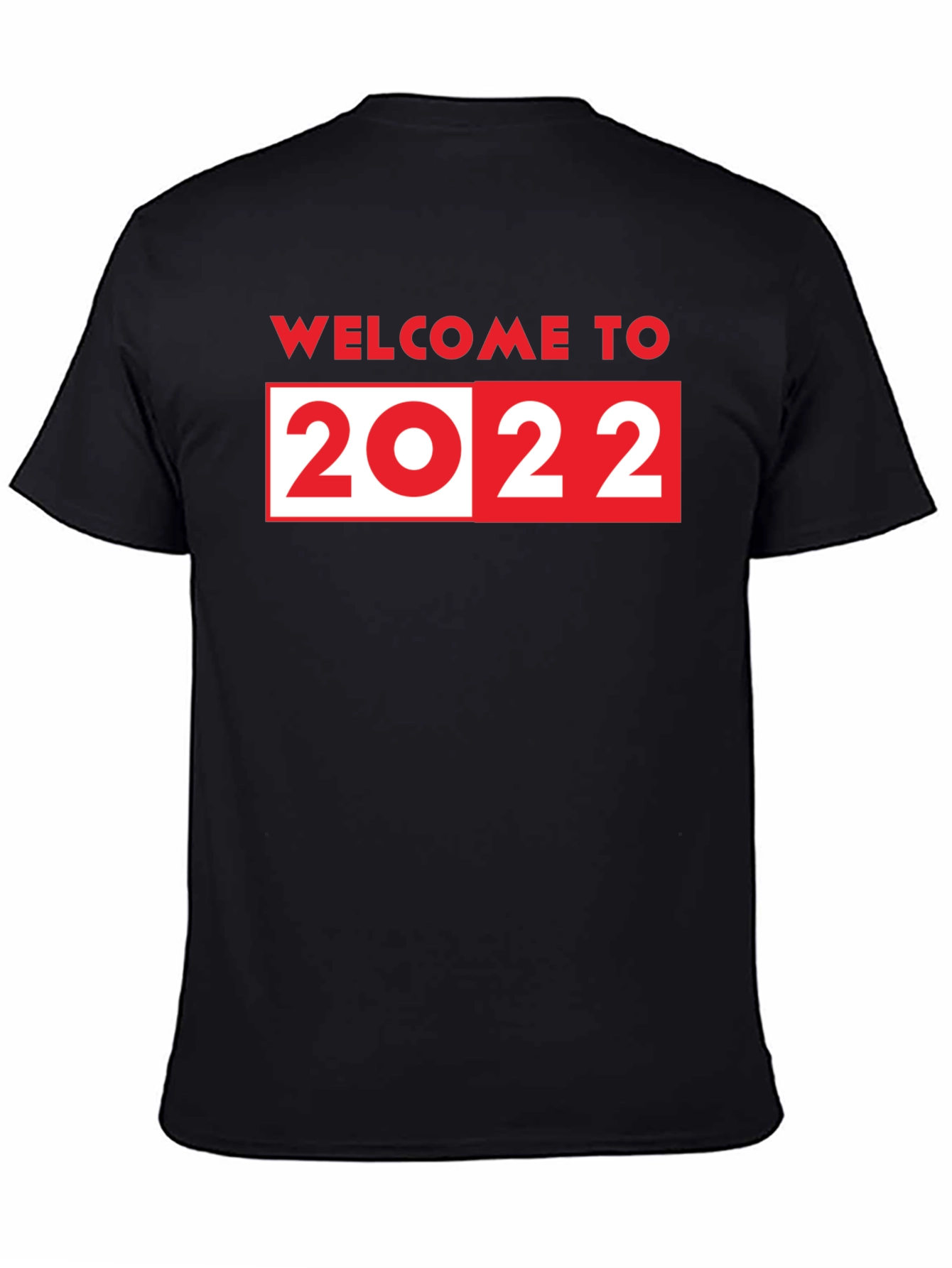 Black Welcome to 2022 T-Shirt - Black Crew Neck view 4