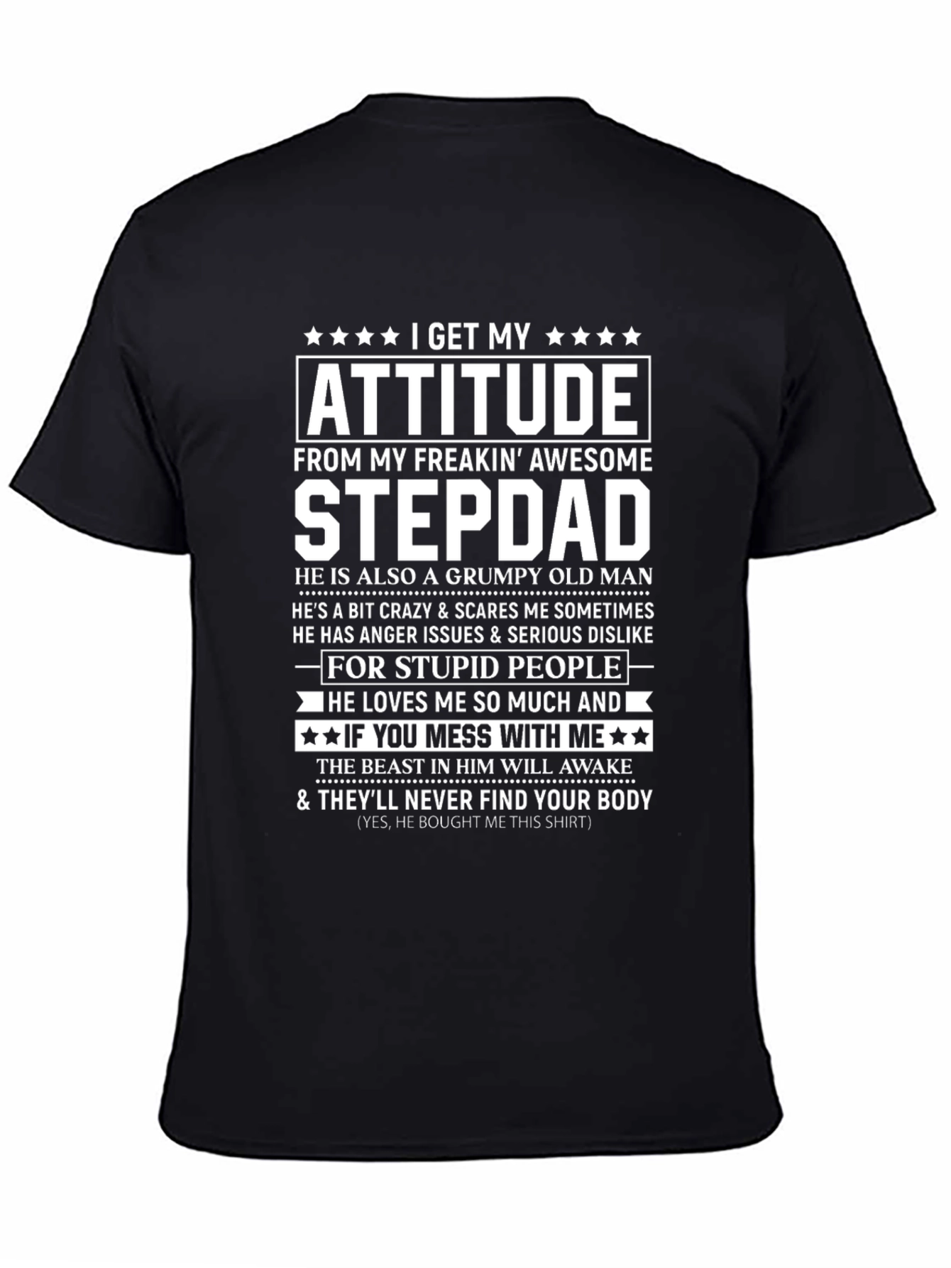 Black Awesome Stepdad T-Shirt: Attitude & Humor view 4