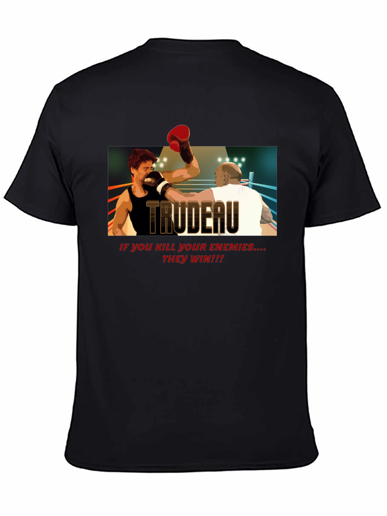 Black Trudeau Boxing Graphic Tee - Political Statement T-Shirt view 4