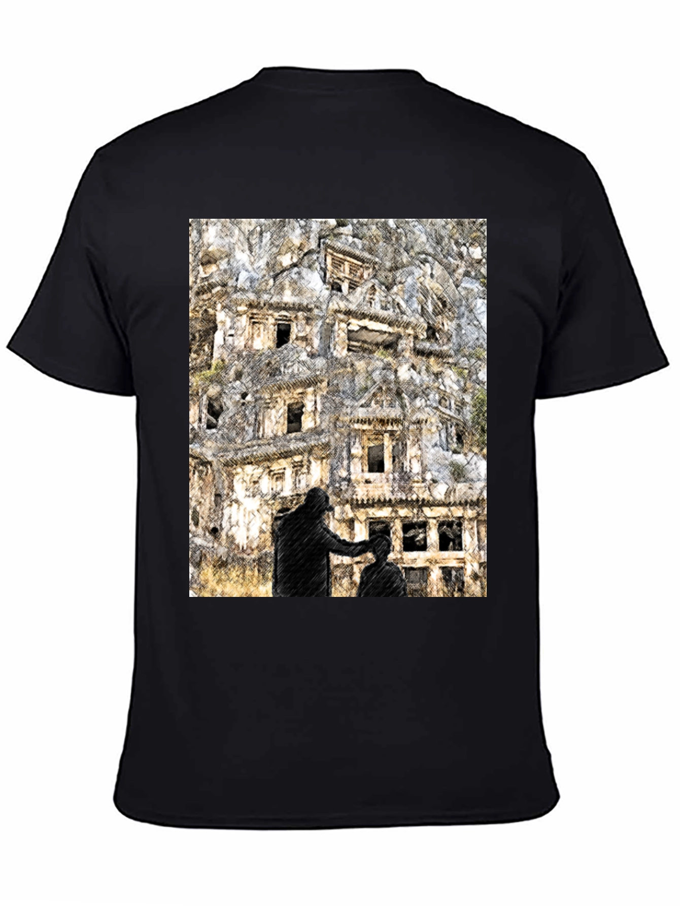 Black Urban Sketch Tee: Barber Shop Graphic Print view 4