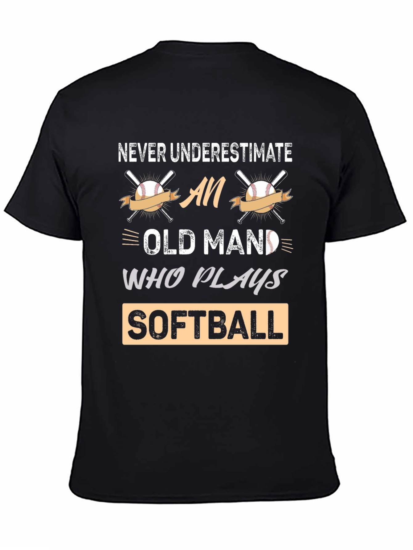 Black Never Underestimate An Old Man Who Plays Softball T-Shirt view 4
