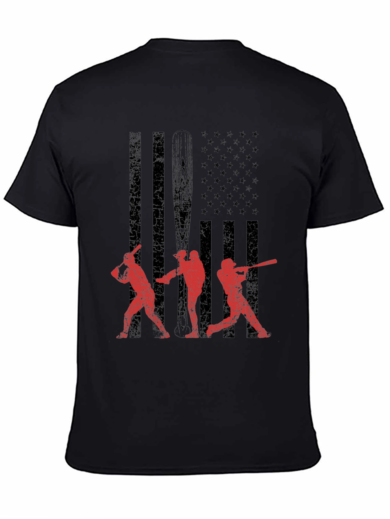Black Baseball USA Flag Graphic T-Shirt view 4