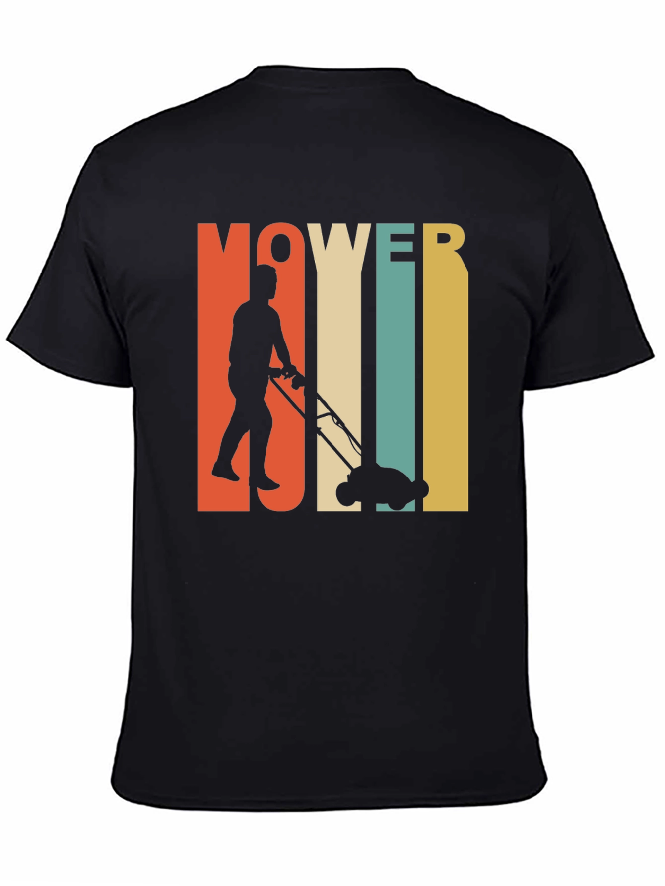 Black Vintage Mower Man T-Shirt - Retro Lawn Care Design view 4
