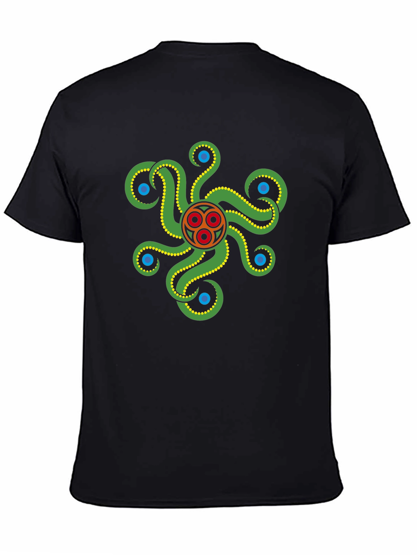 Black Black Tee with Green Octopus Graphic view 4