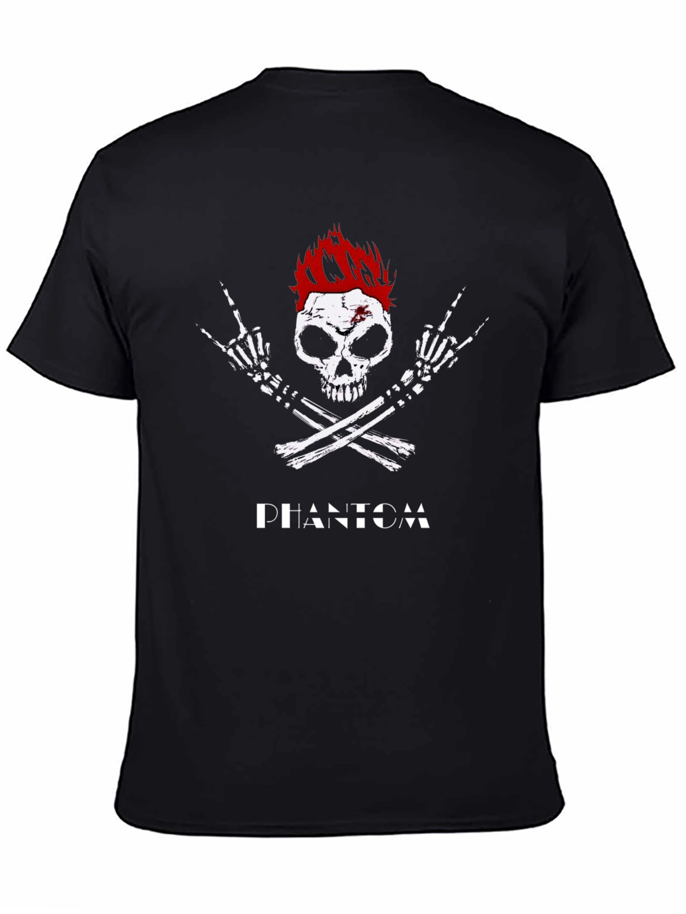 Black Phantom Skull Rocker Tee - Black Graphic T-Shirt view 4