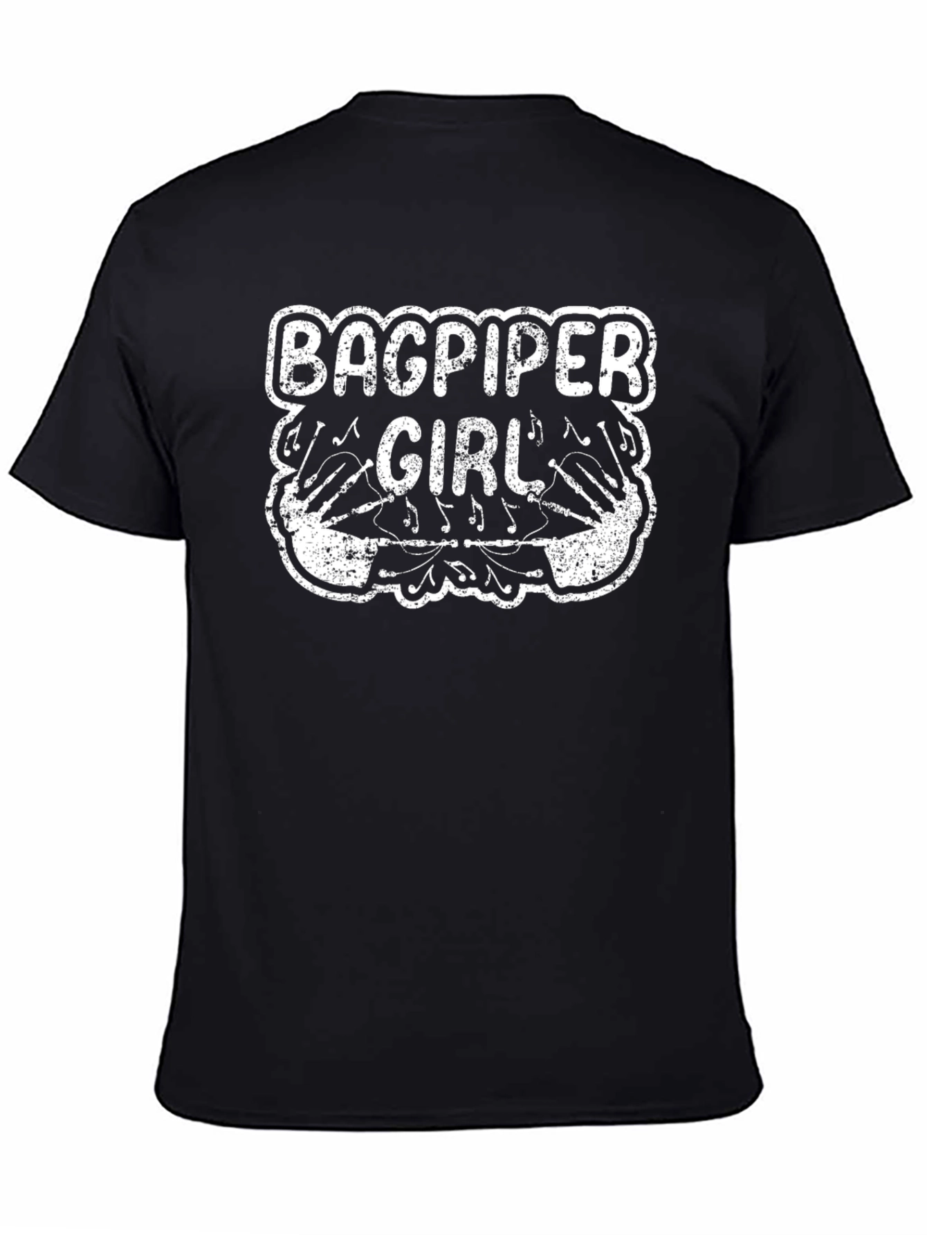 Black Bagpiper Girl Graphic Tee - Unisex Black T-Shirt view 4