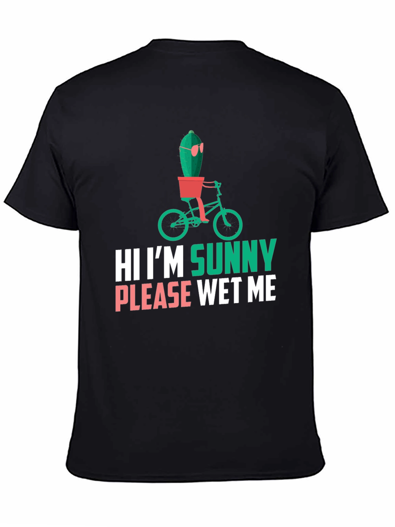 Black Funny Cactus T-Shirt - "Hi I'm Sunny, Please Wet Me" view 4