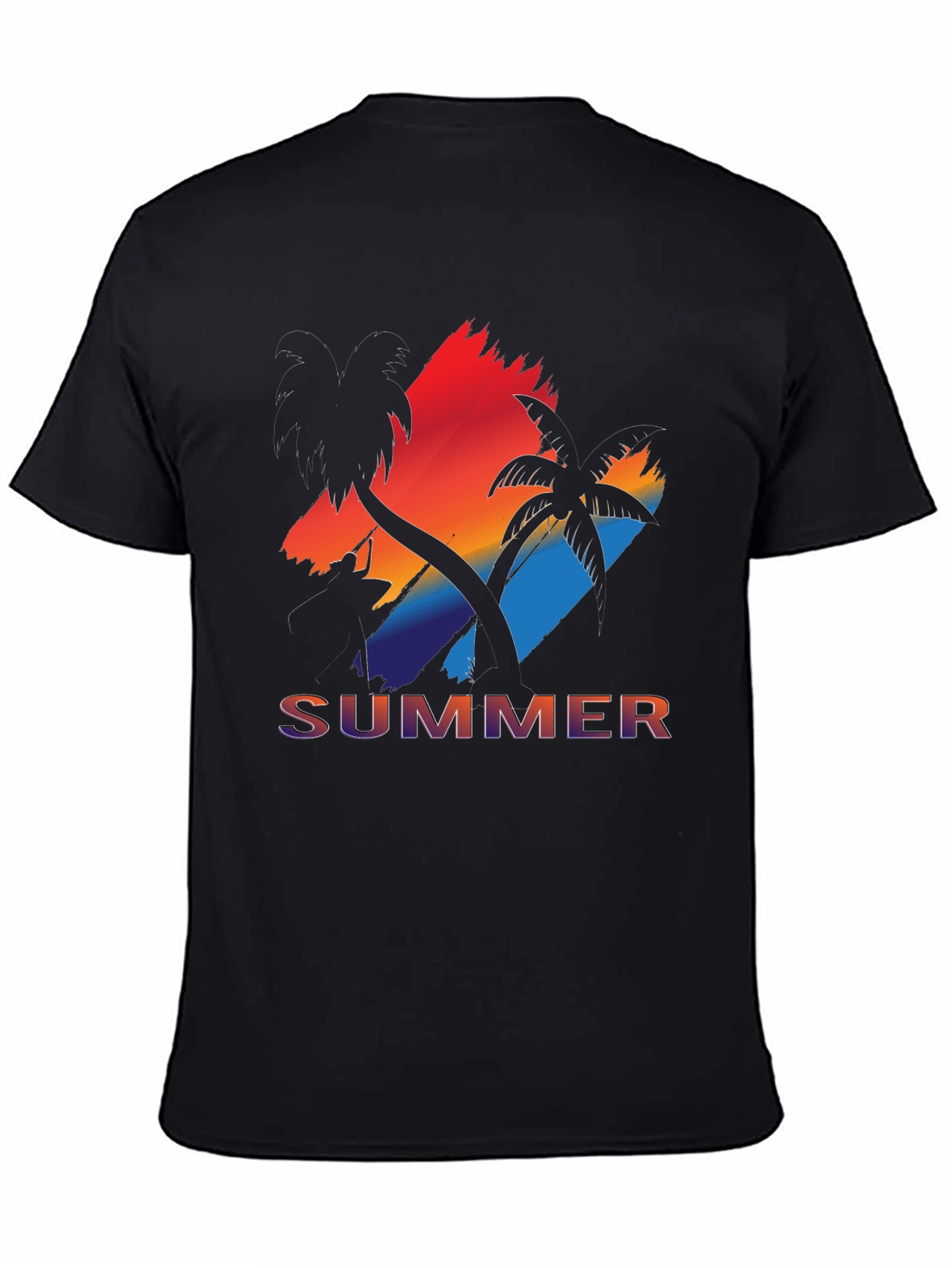 Black Summer Vibes Graphic Tee - Palm Tree Sunset view 4