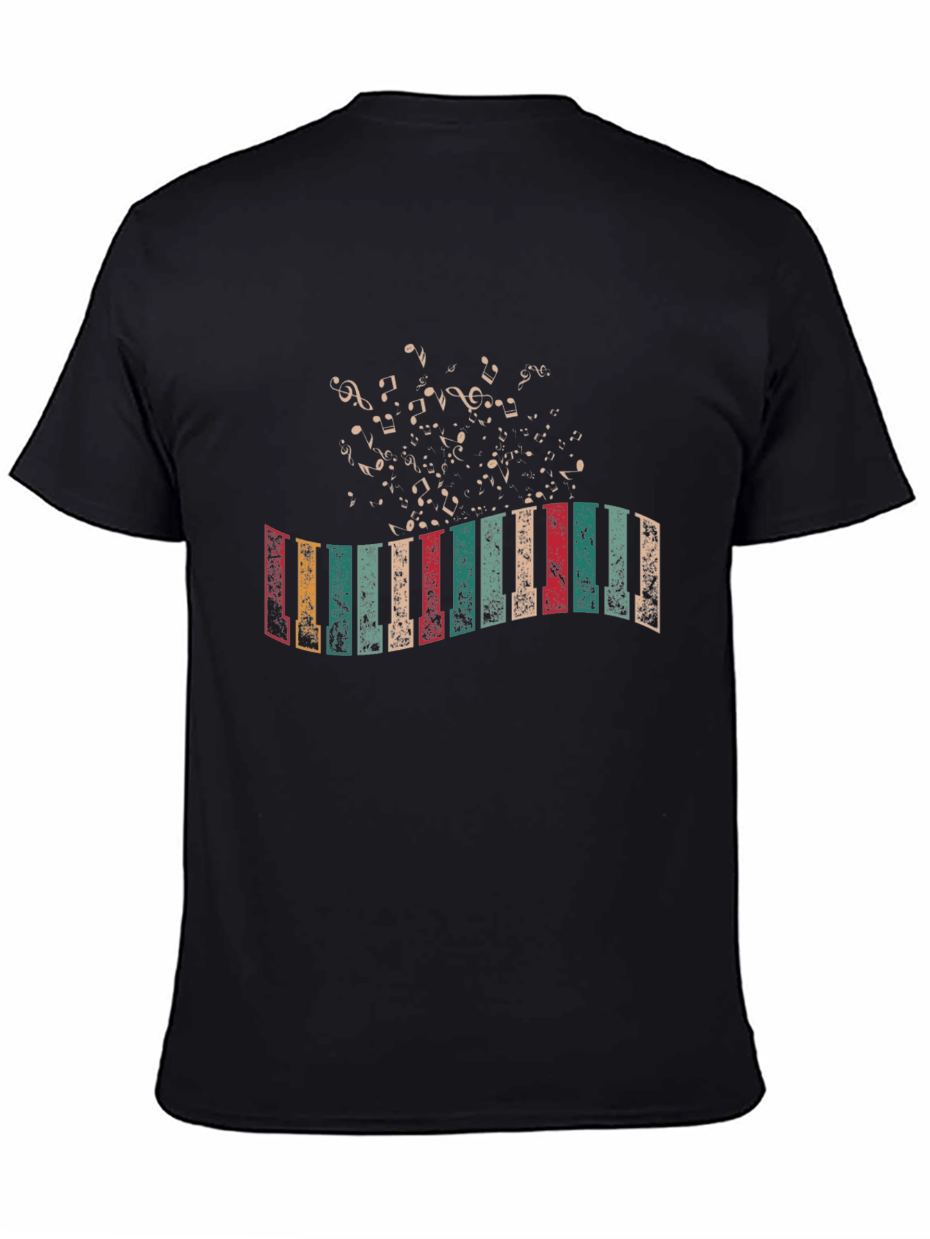 Black Retro Piano Keys & Notes Black T-Shirt view 4