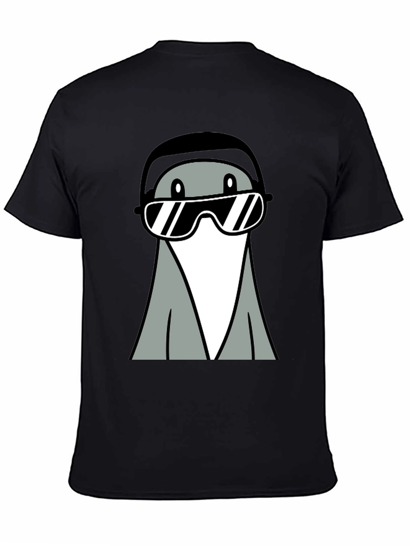 Black Cool Gray Cartoon Character Tee view 4