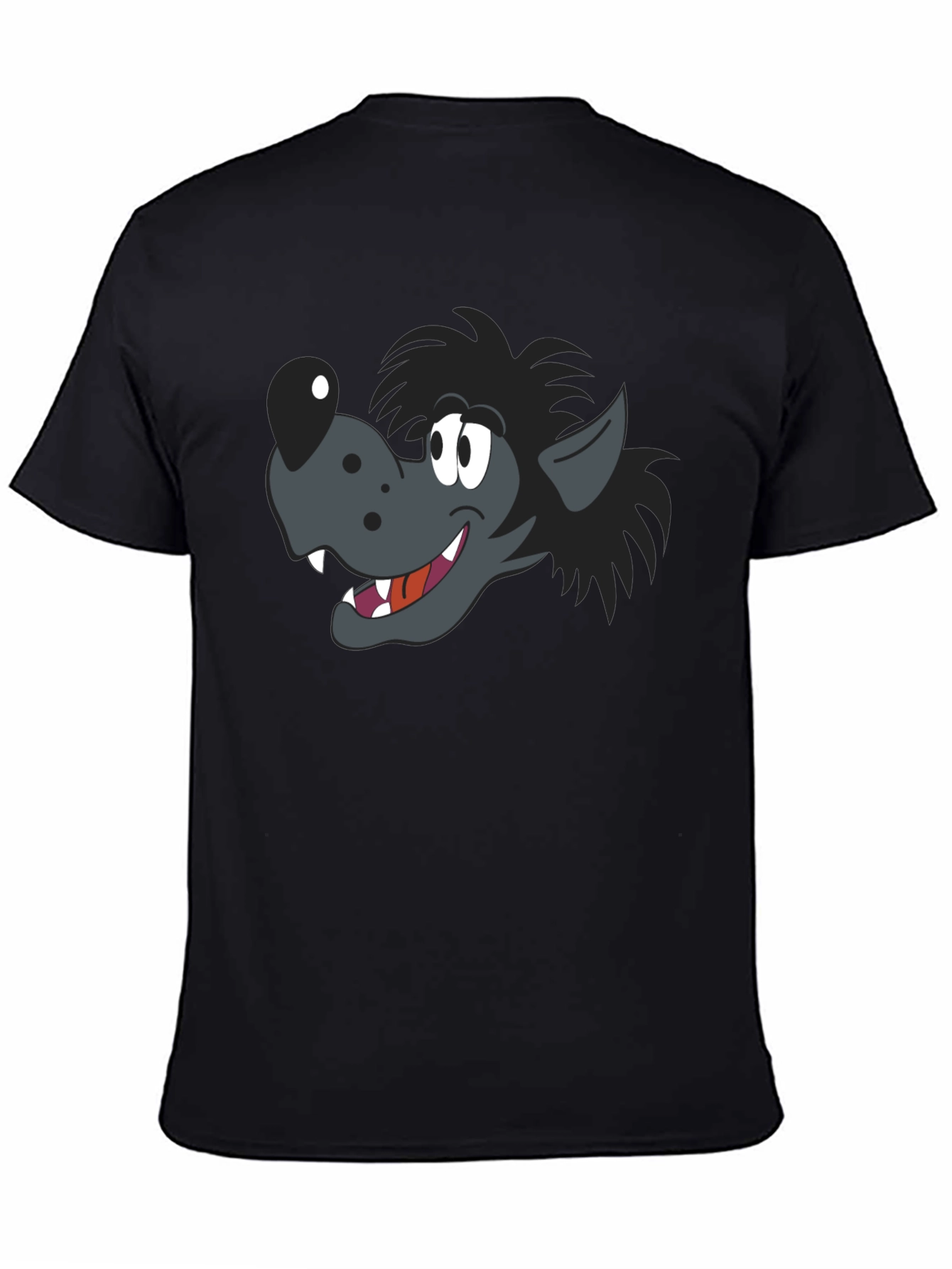 Black Cartoon Wolf Graphic Black T-Shirt view 4