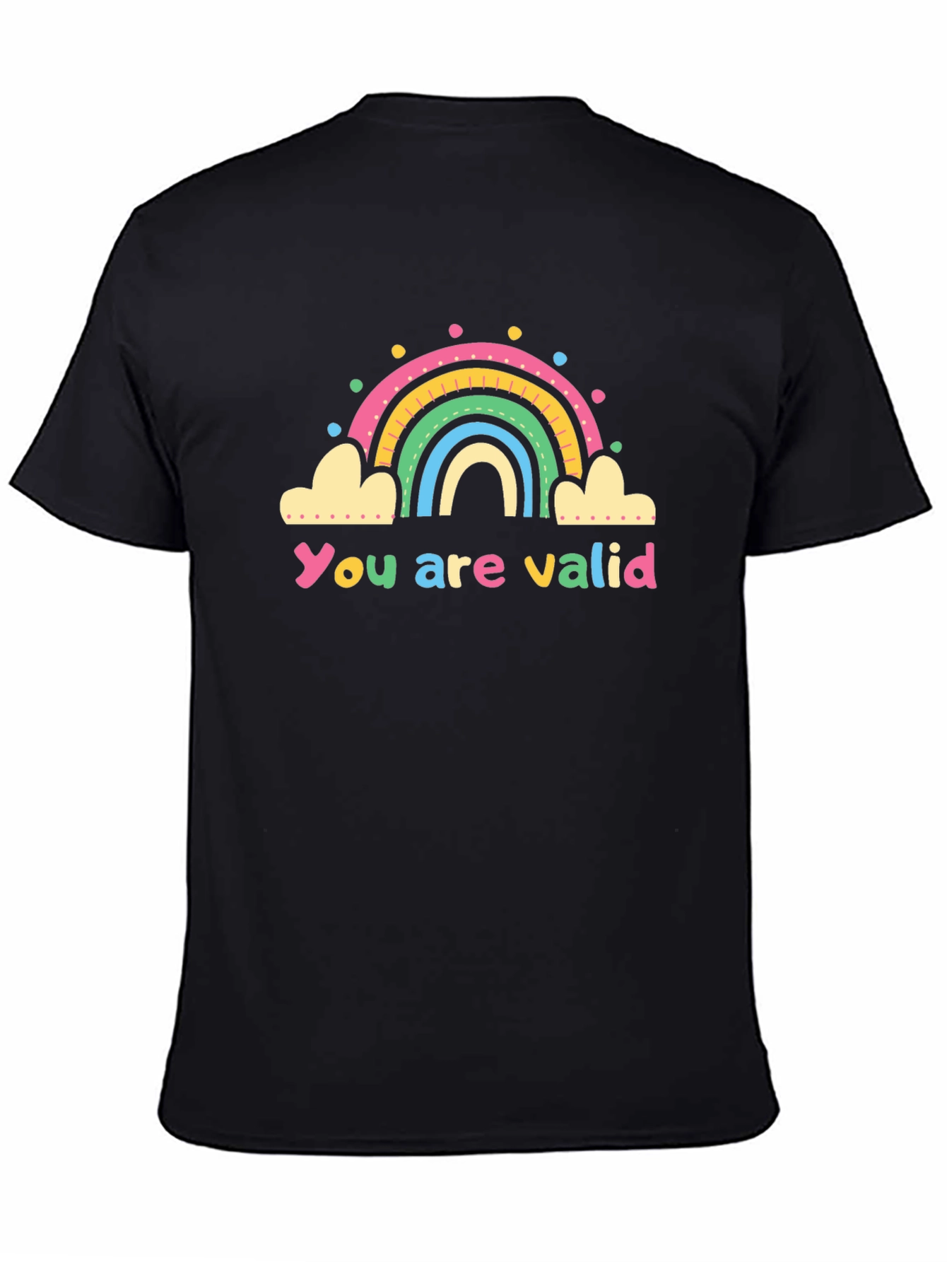 Black You are Valid Rainbow Graphic Tee - Black Unisex Shirt view 4