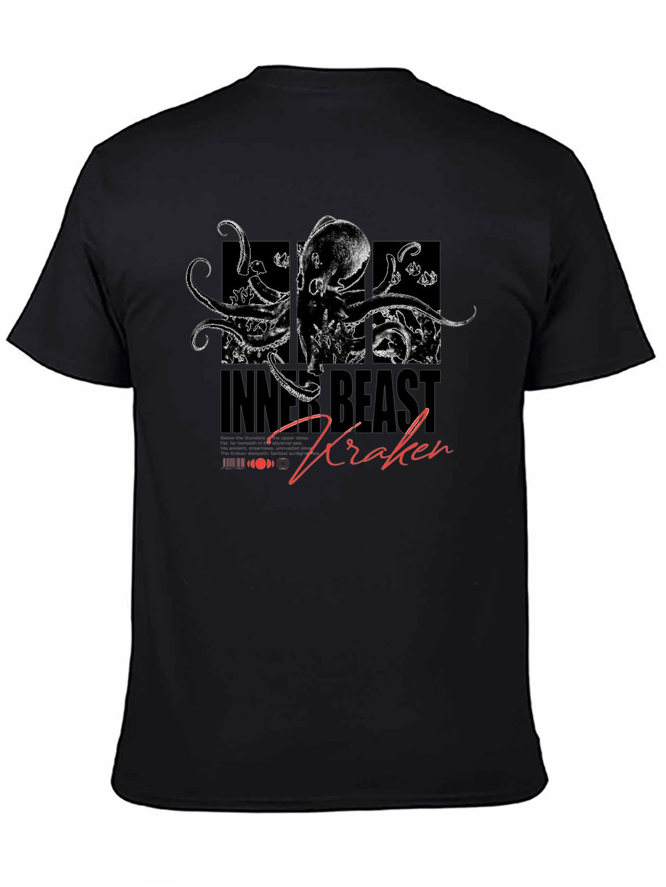 Black Inner Beast Kraken Black Graphic T-Shirt view 4