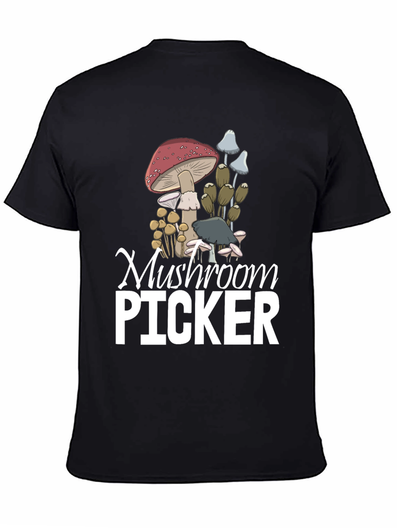 Black Mushroom Picker Graphic T-Shirt view 4
