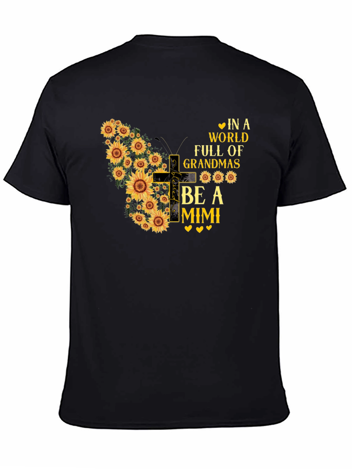Black Sunflower Butterfly Grandma Mimi T-Shirt view 4