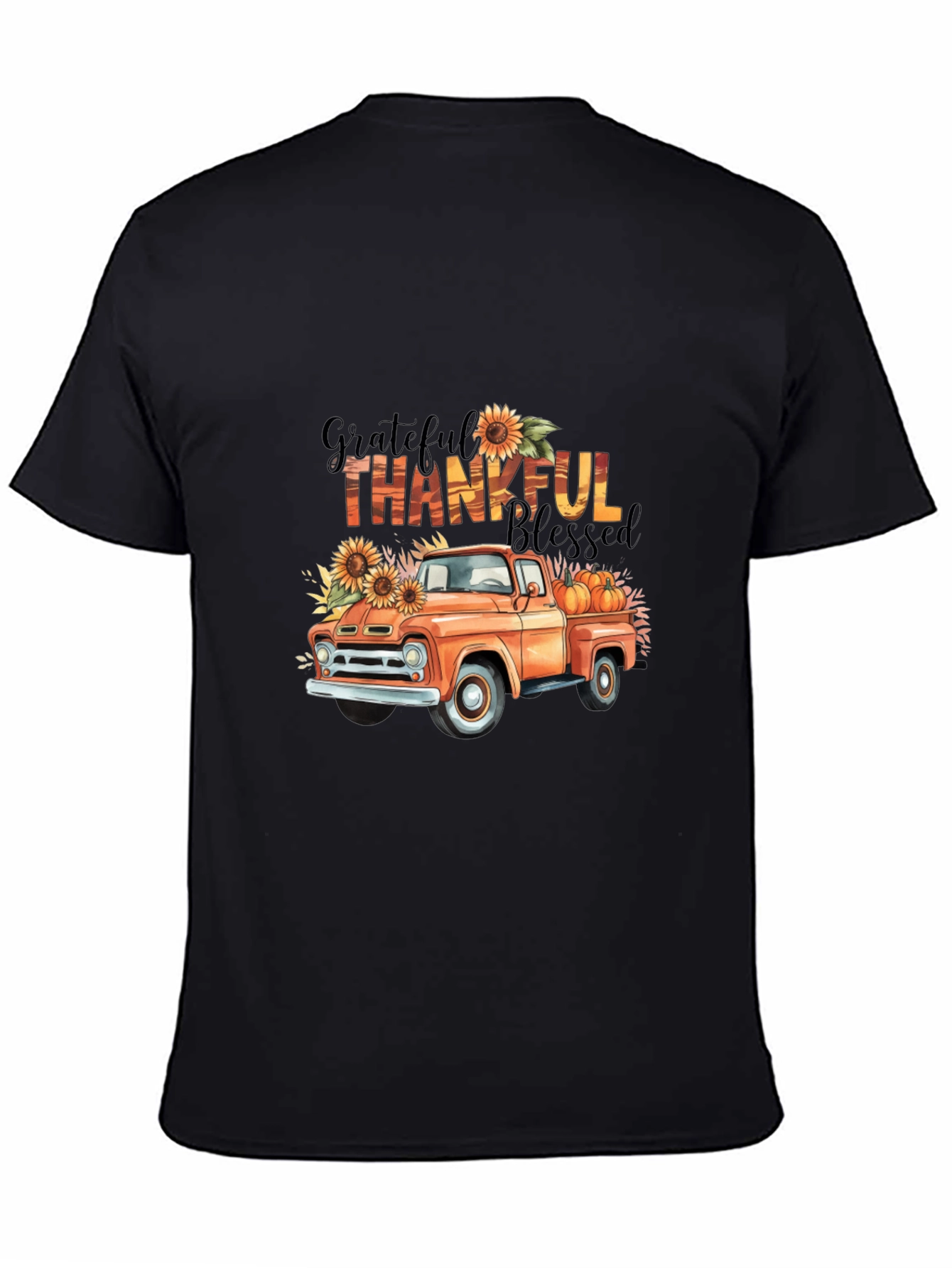 Black Grateful Thankful Blessed Fall Truck T-Shirt view 4