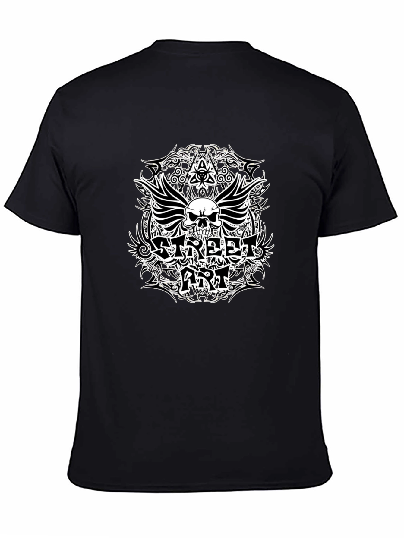 Street Art Skull T-Shirt - Black Cotton Tee - 4