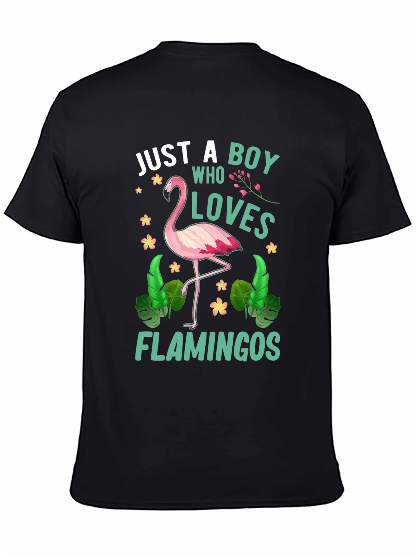 Black Just A Boy Who Loves Flamingos T-Shirt view 4