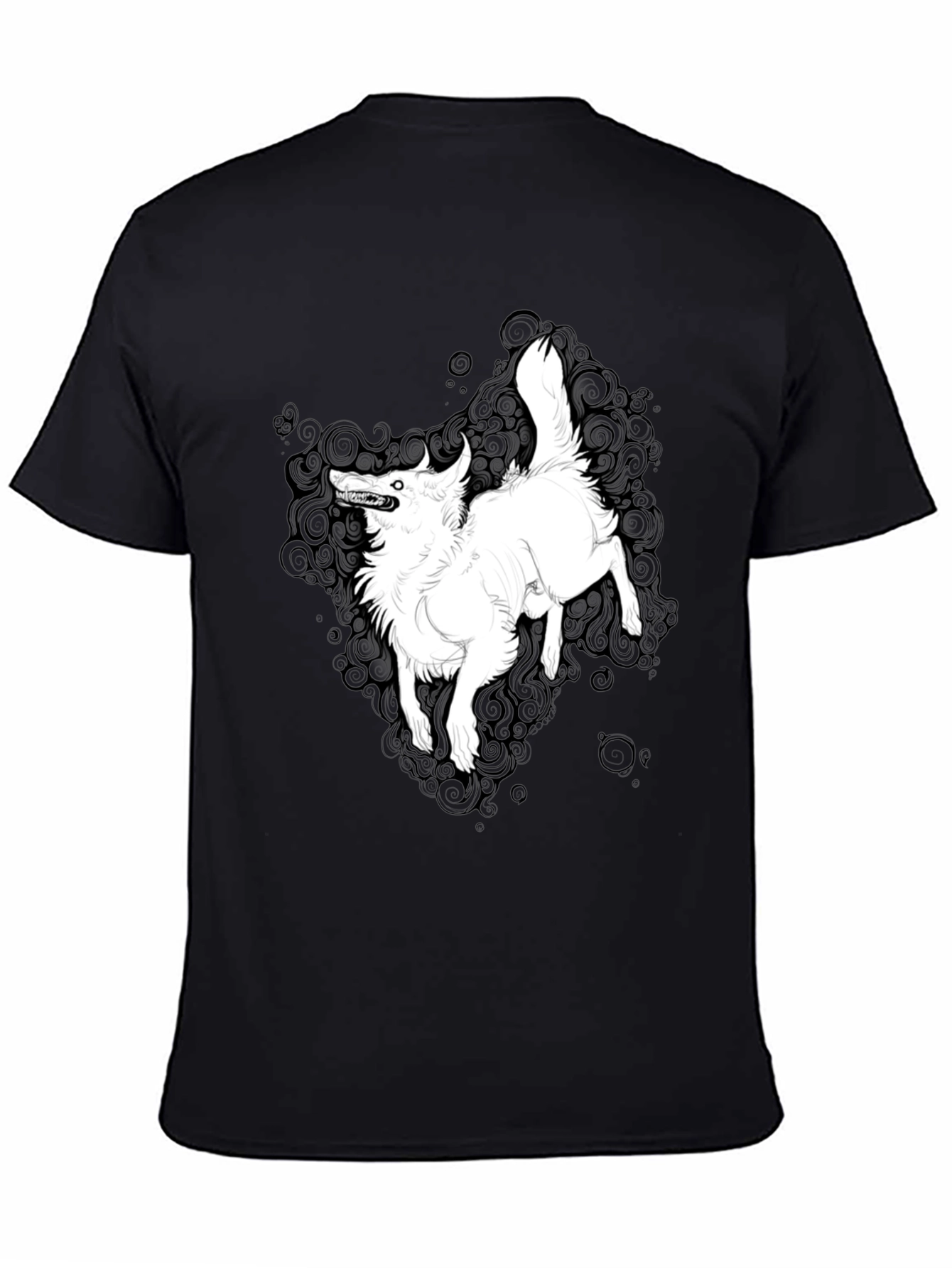 Black Black Graphic Tee - White Wolf Print view 4