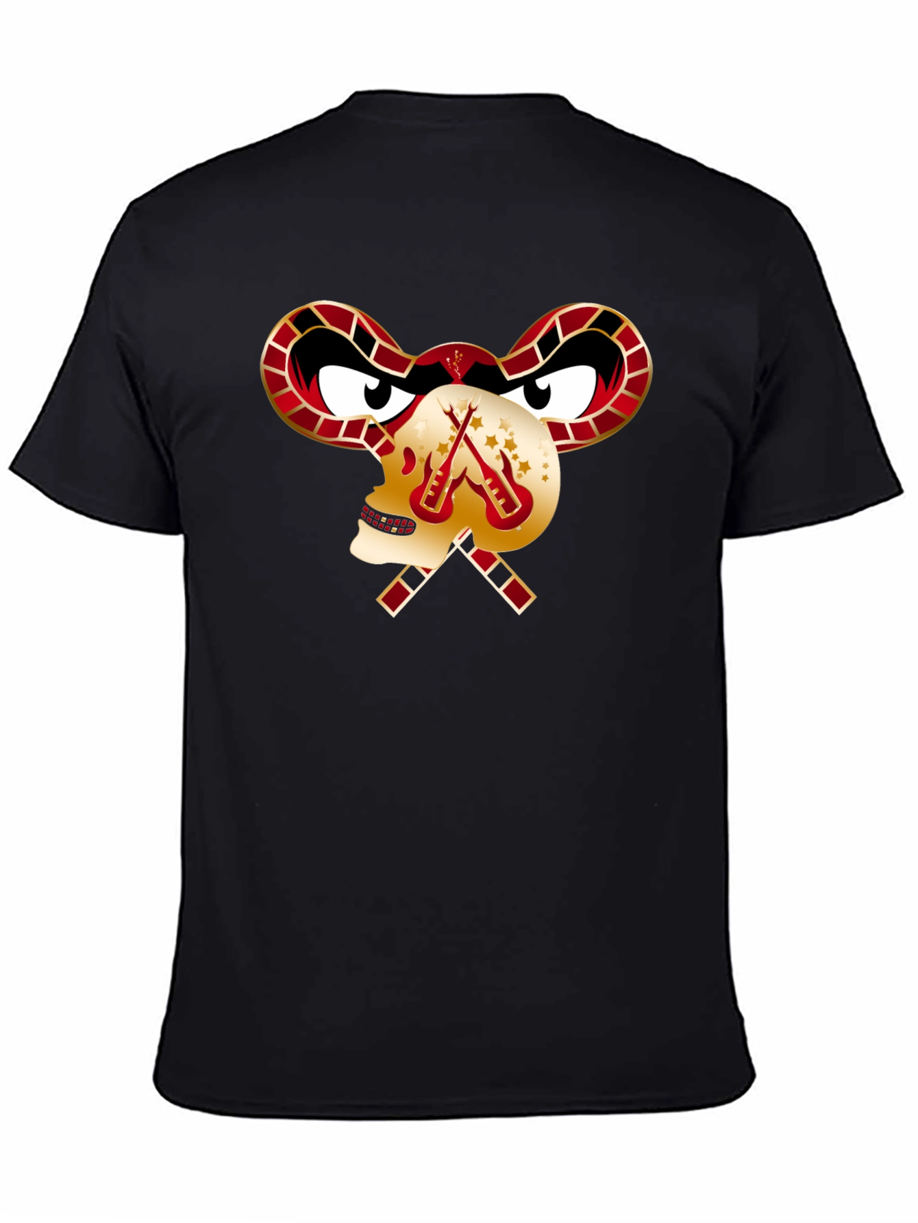 Black Skull Guitar T-Shirt - Edgy Rocker Design view 4