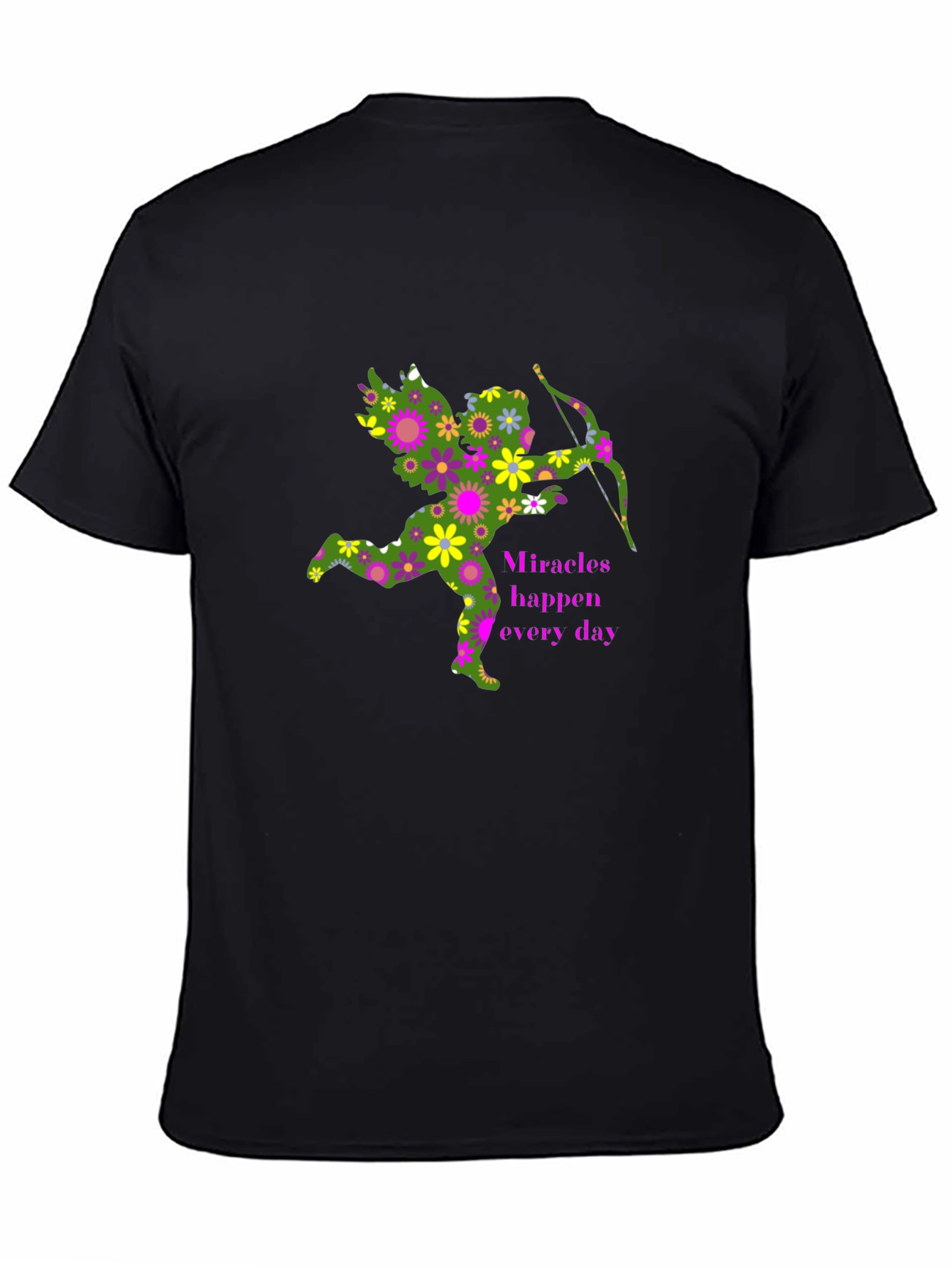 Black Floral Cupid T-Shirt - Miracles Happen view 4