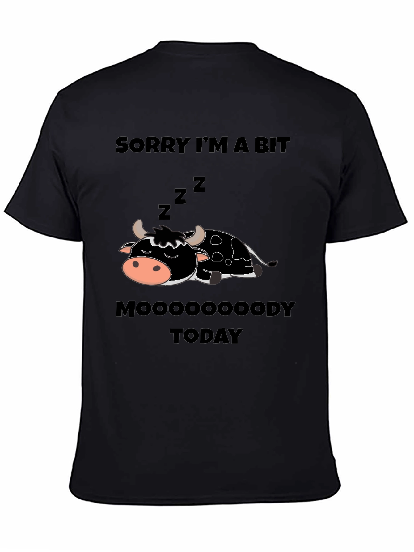 Black Moody Cow Graphic Tee - Funny Novelty Shirt view 4