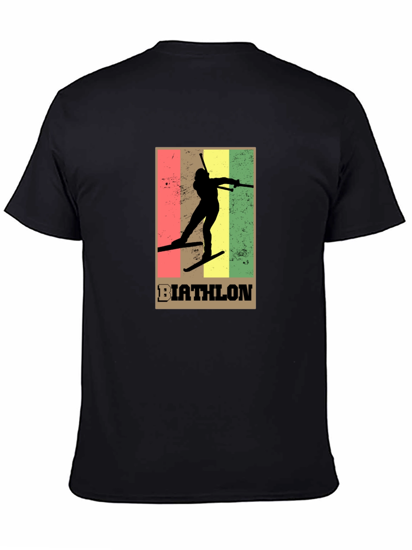 Black Biathlon Skiing T-Shirt - Retro Style Black Tee view 4