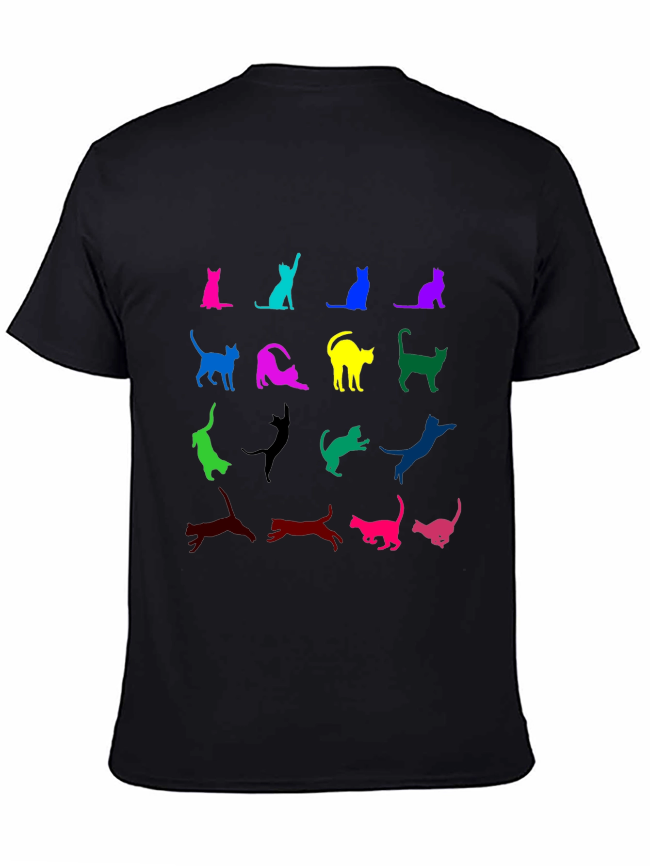 Black Colorful Cat Silhouette T-Shirt view 4