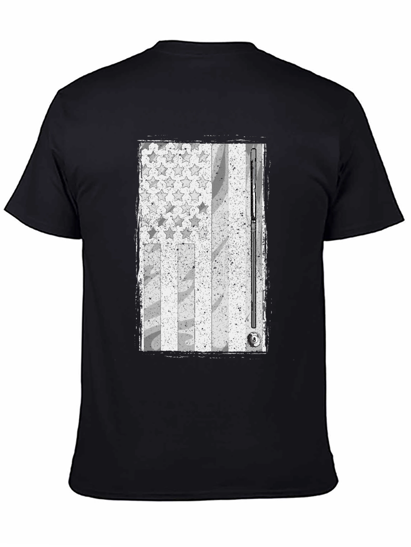 Black Distressed American Flag Billiards T-Shirt view 4