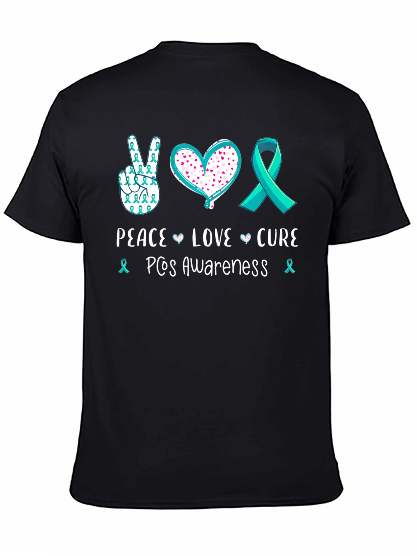 Black PCOS Awareness Peace Love Cure T-Shirt view 4