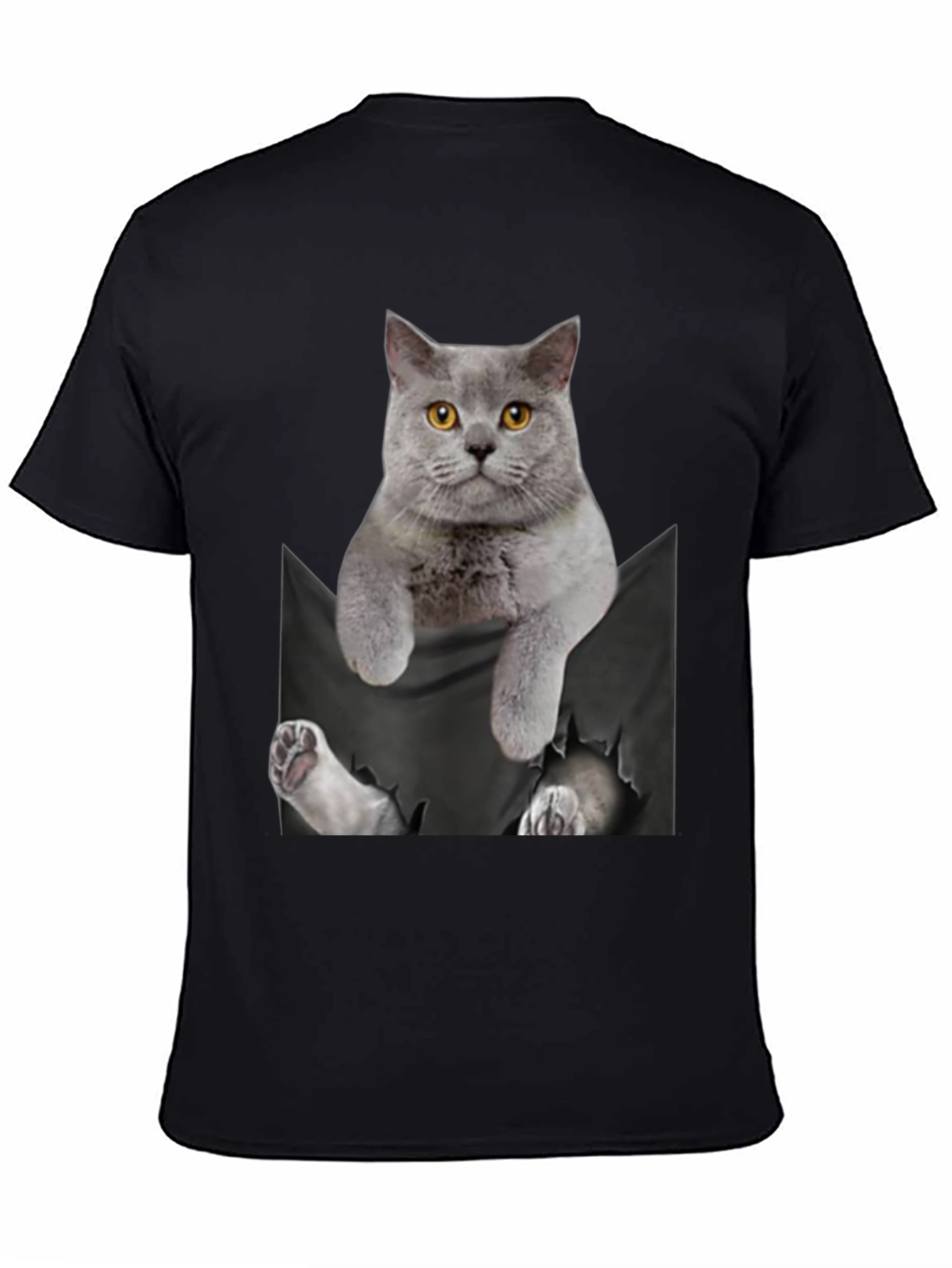 Black Cat Pocket T-Shirt: Hilarious Kitten Peek! view 4