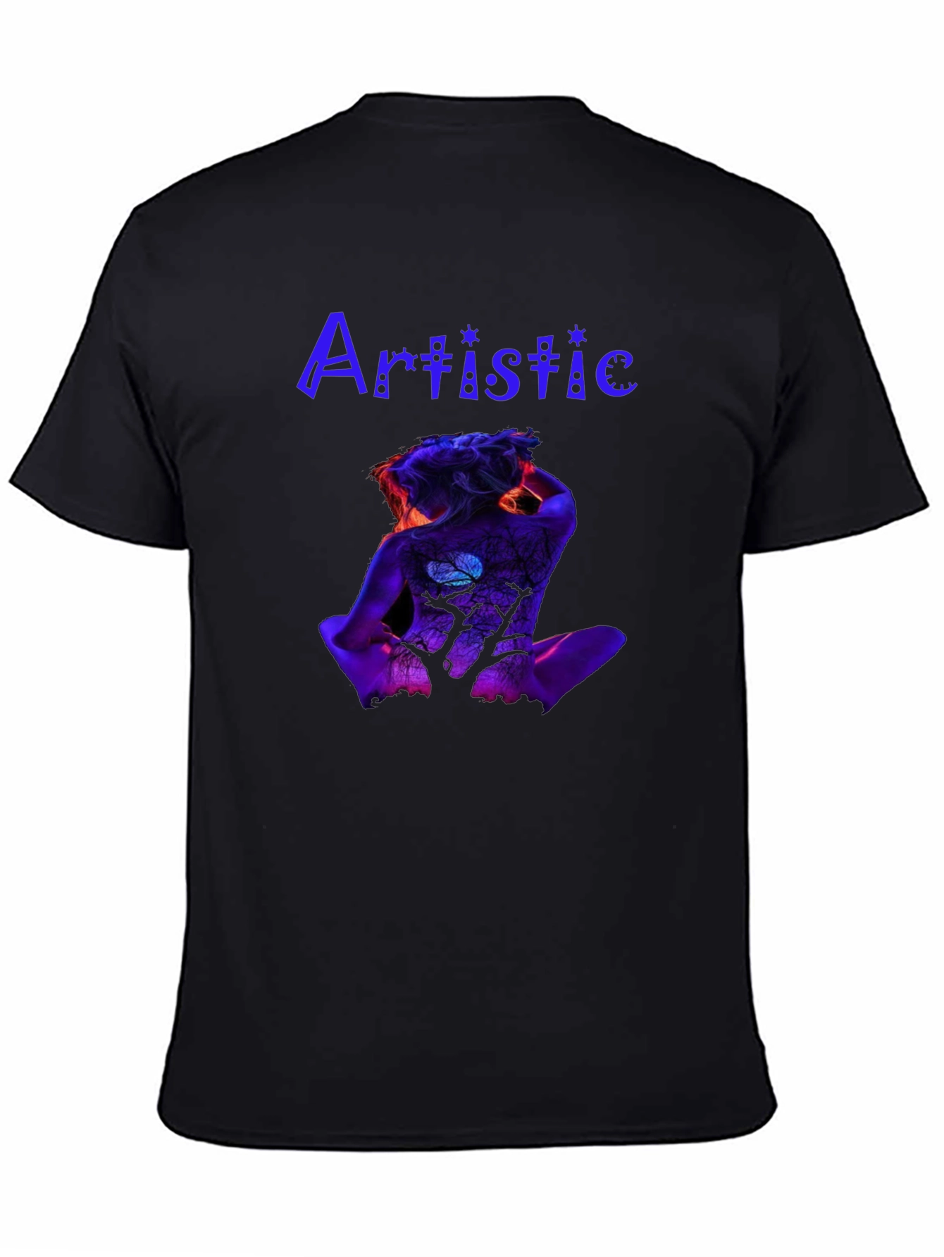 Black Artistic Body Art Print Black Tee view 4