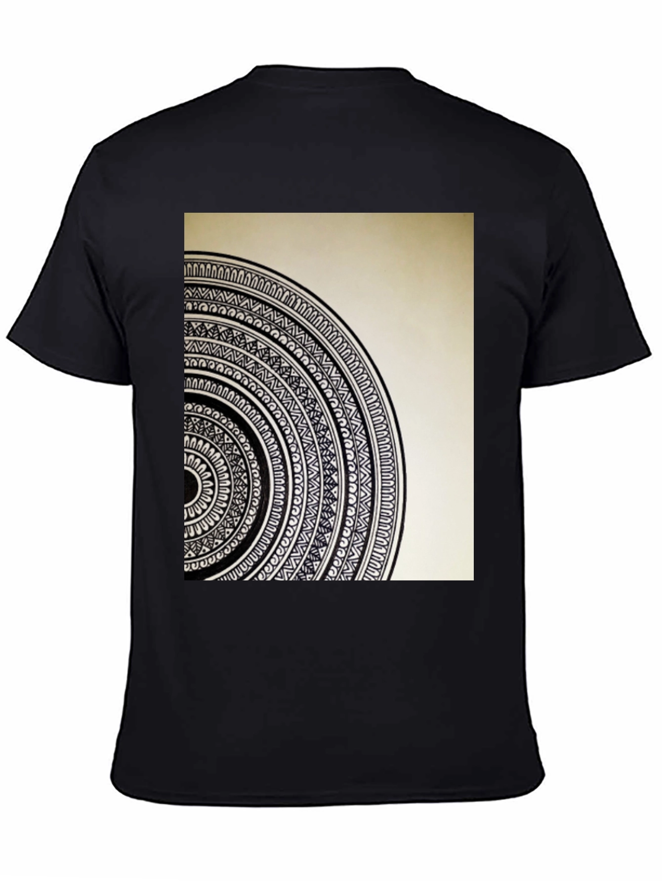 Black Geometric Mandala Graphic Tee - Stylish Black Cotton T-Shirt view 4