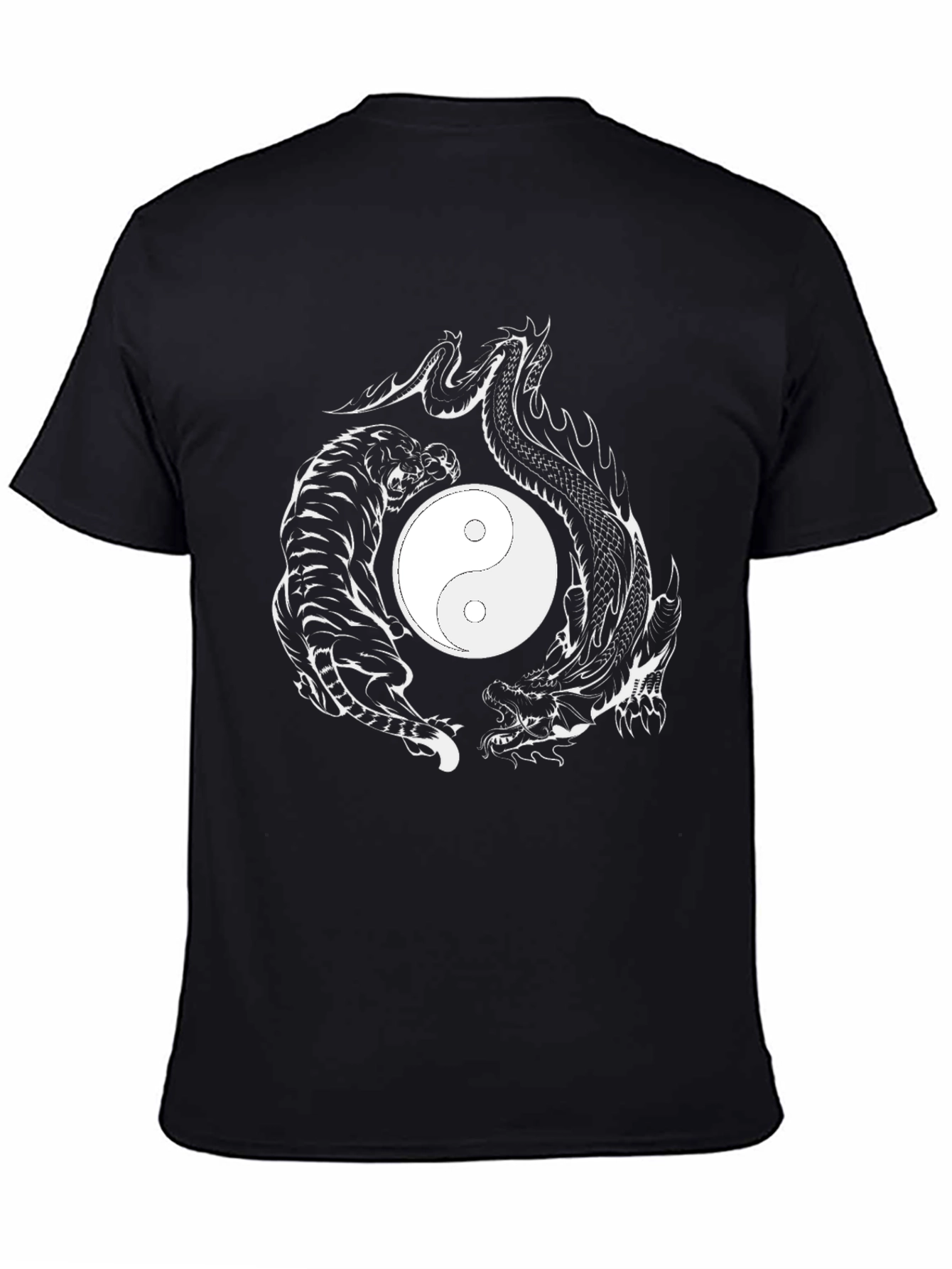 Black Yin Yang Dragon Tiger Graphic Tee - Black Cotton view 4
