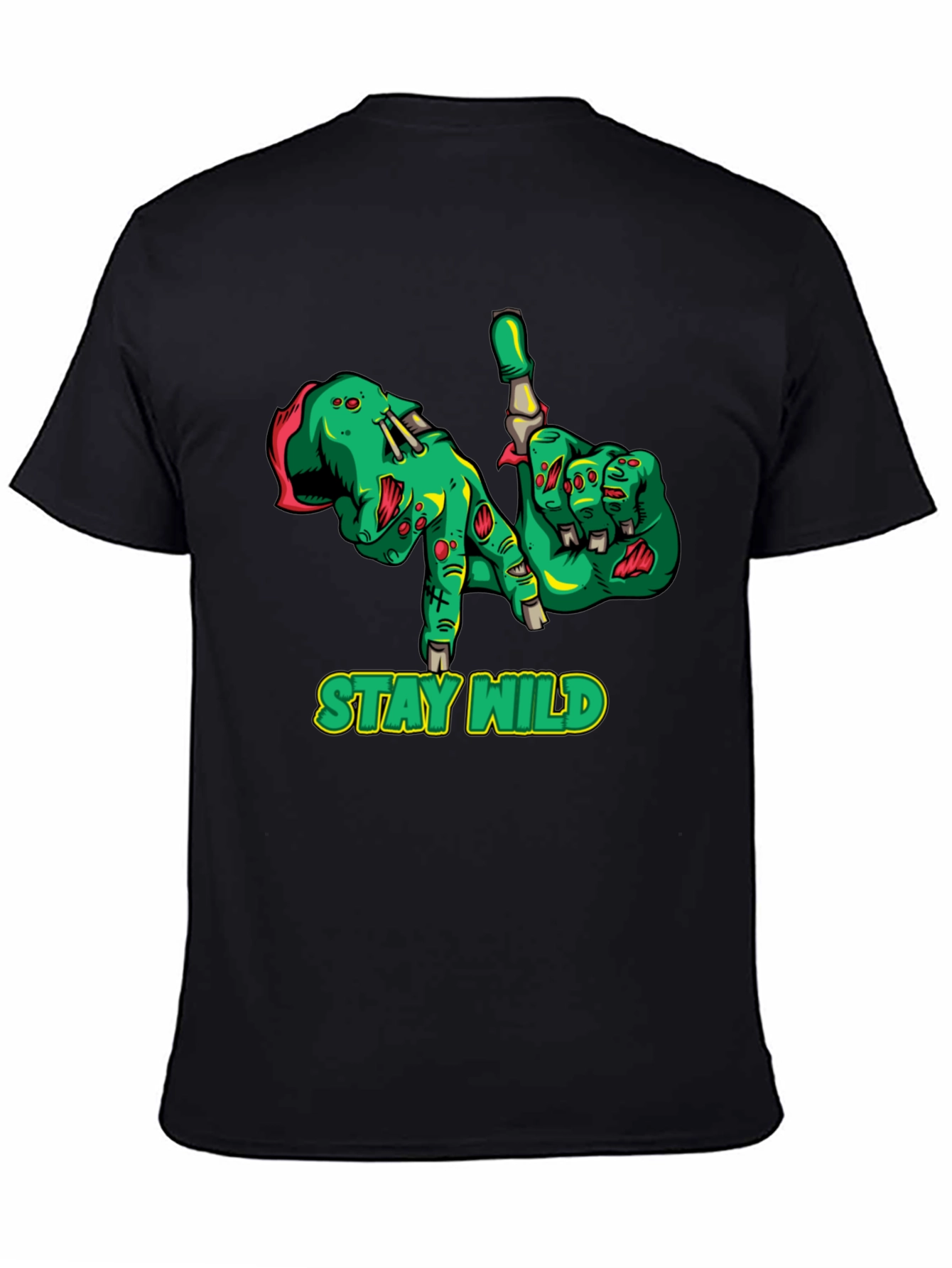 Black Stay Wild Zombie Hands Black Graphic T-Shirt view 4