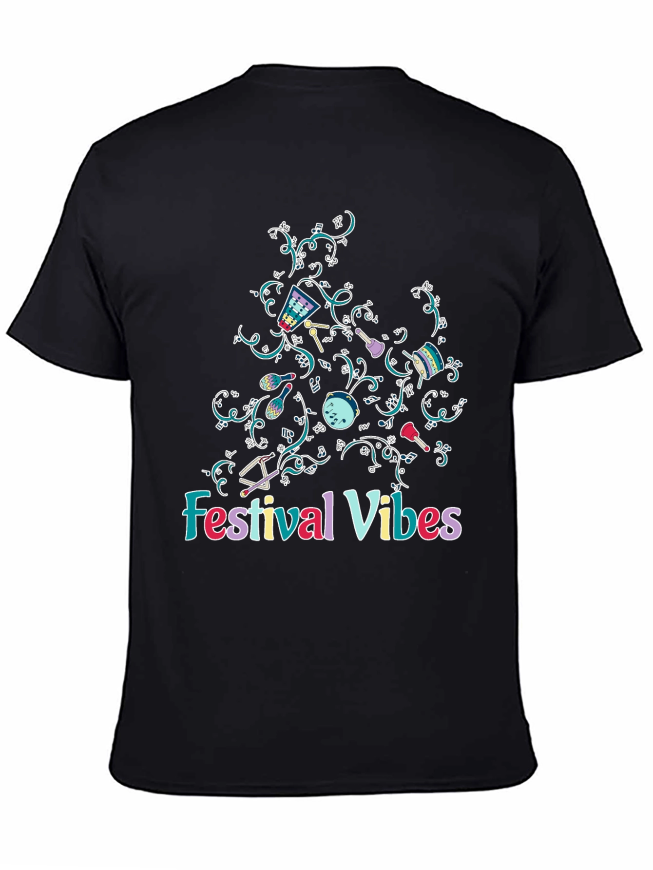 Black Festival Vibes Graphic Tee - Black Cotton T-Shirt view 4