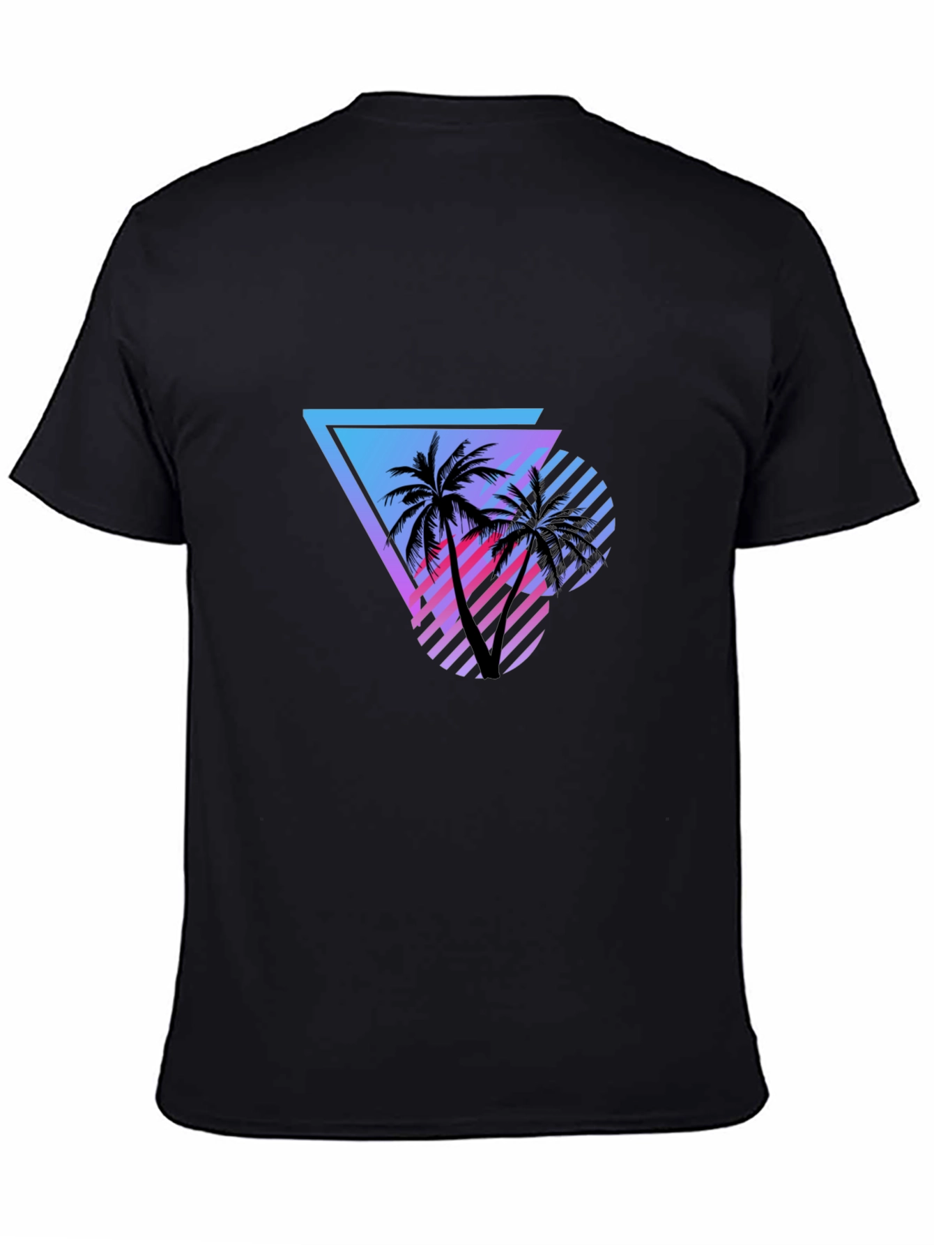 Black Retro Palm Tree Graphic Tee - Black Cotton Shirt view 4