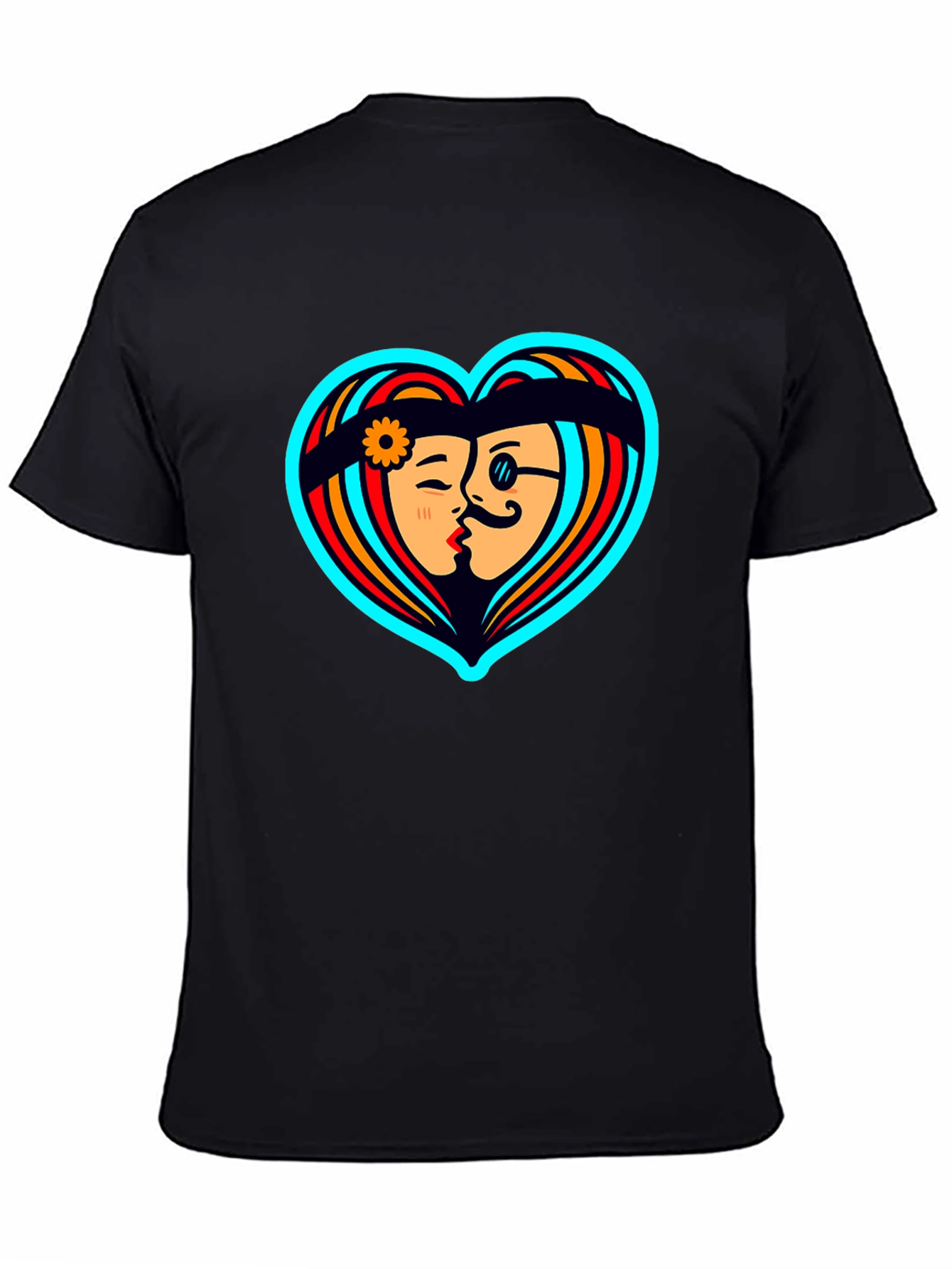 Black Retro Love Heart Graphic Tee - Black Cotton Shirt view 4