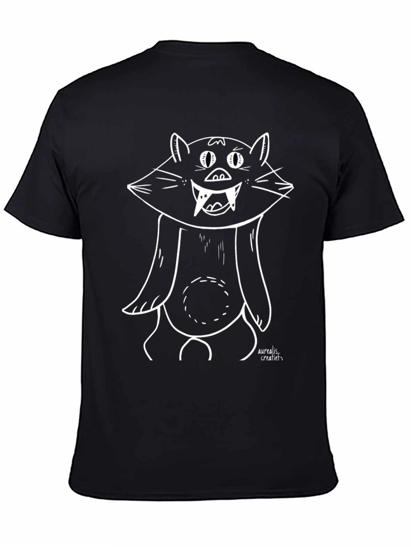 Black Cartoon Monster Graphic Tee - Black Cotton T-Shirt view 4