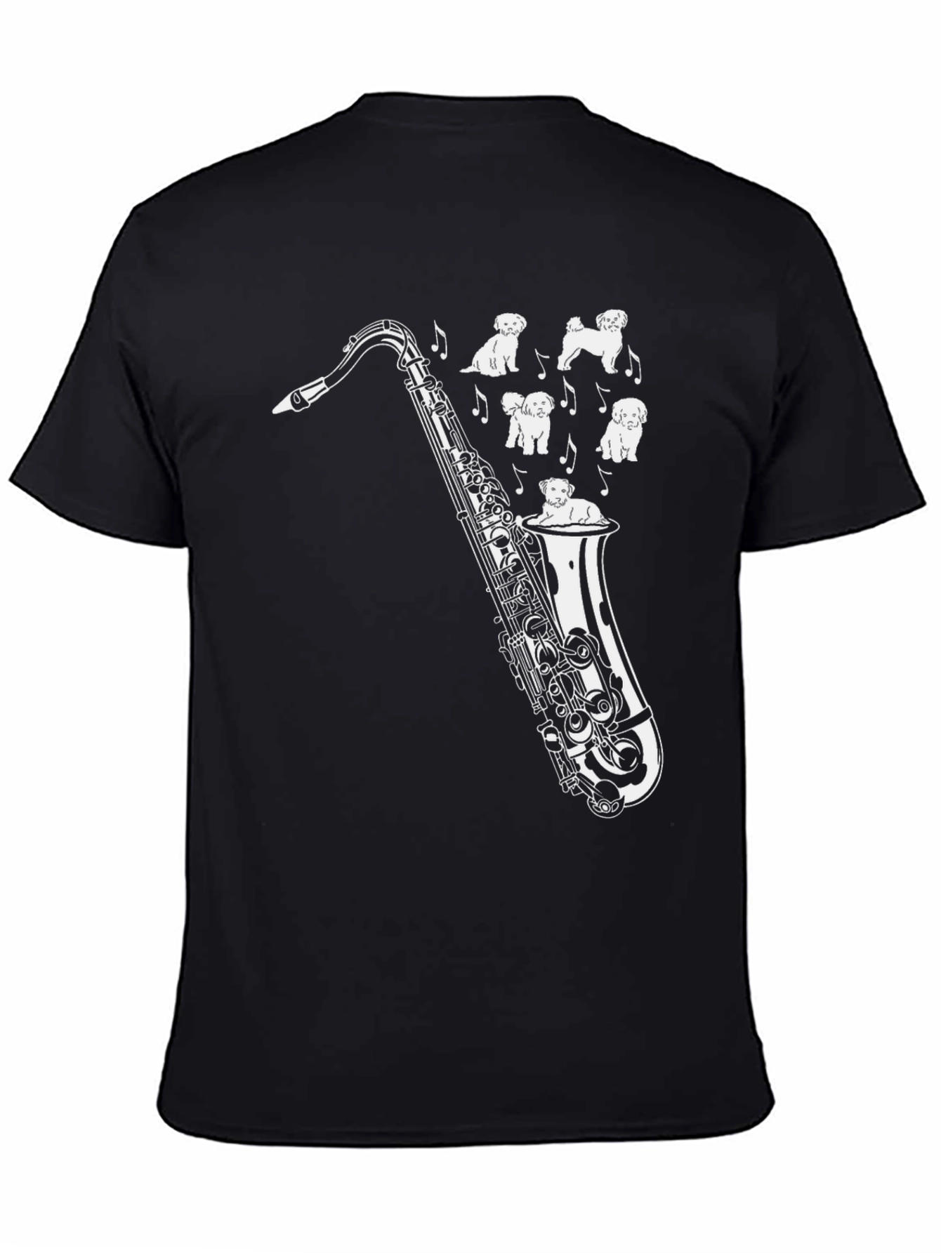 Black Saxophone & Pups Graphic Tee - Men's Black T-Shirt view 4
