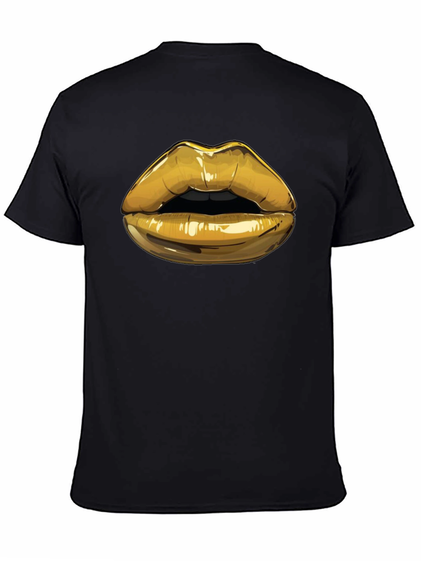 Black Golden Lips Graphic Tee - Stylish Black Cotton Blend Shirt view 4
