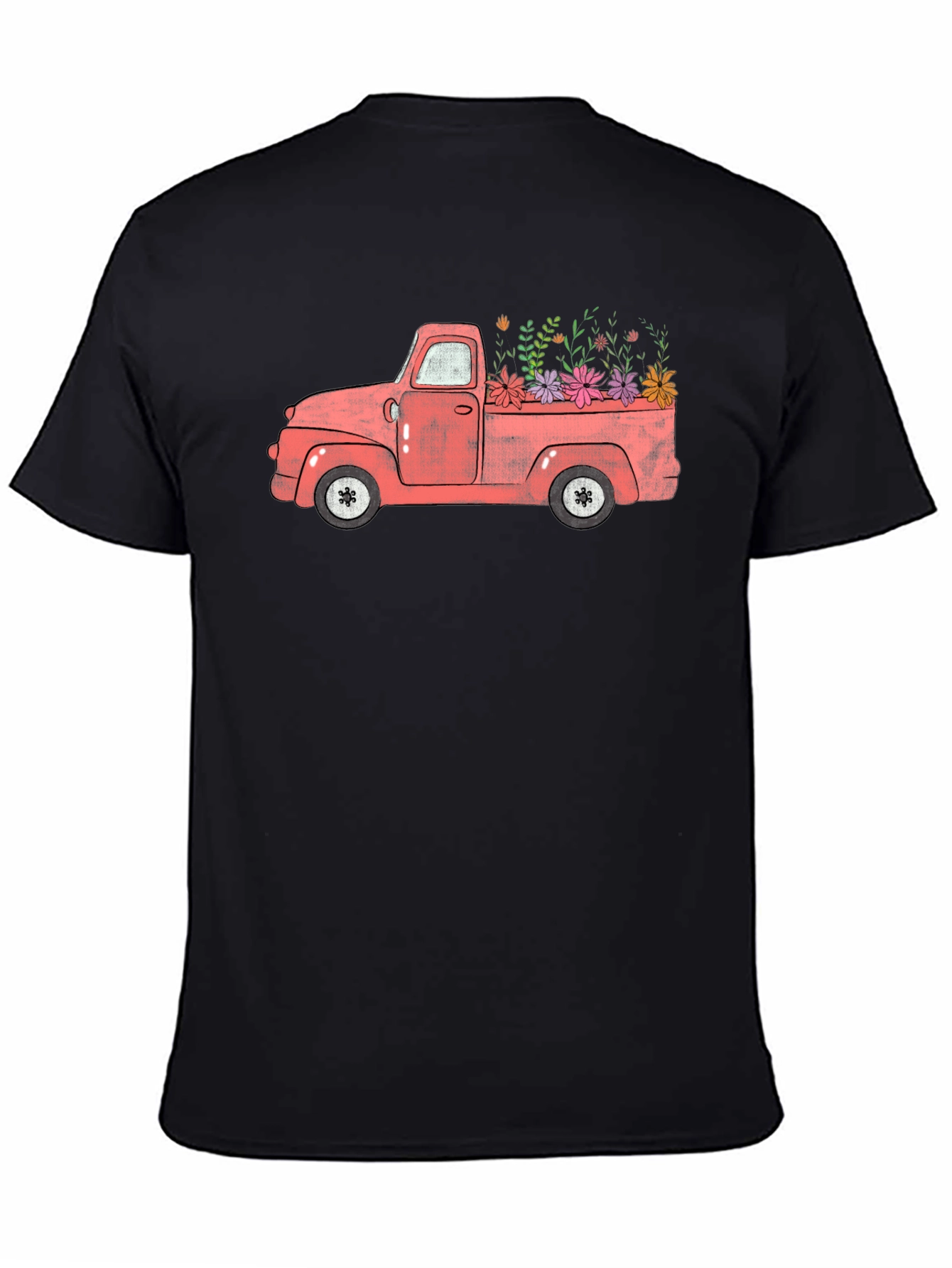 Black Vintage Floral Truck Graphic T-Shirt view 4