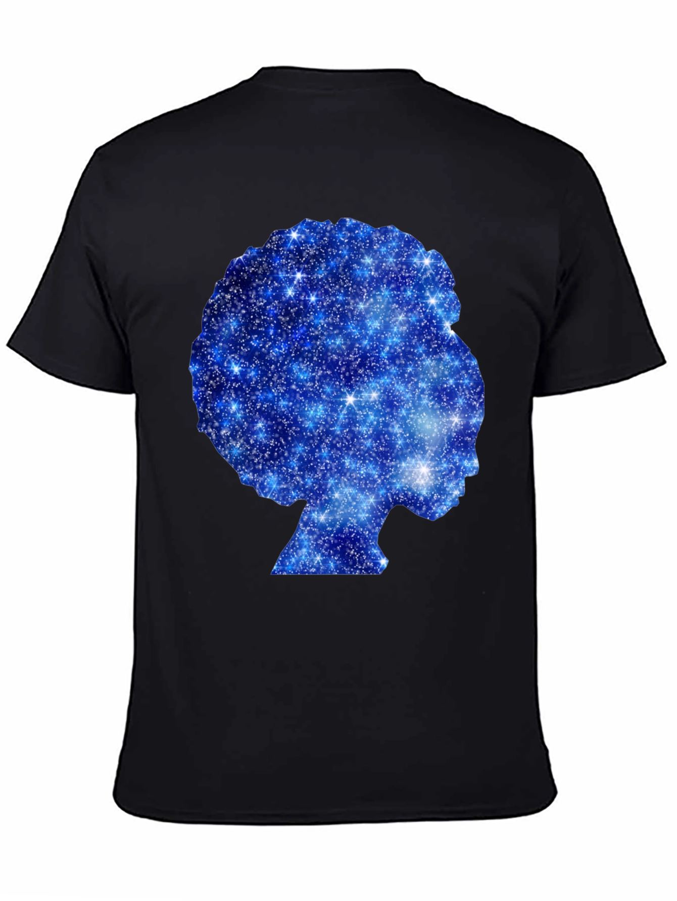 Black Galaxy Afro Woman Silhouette Black T-Shirt view 4