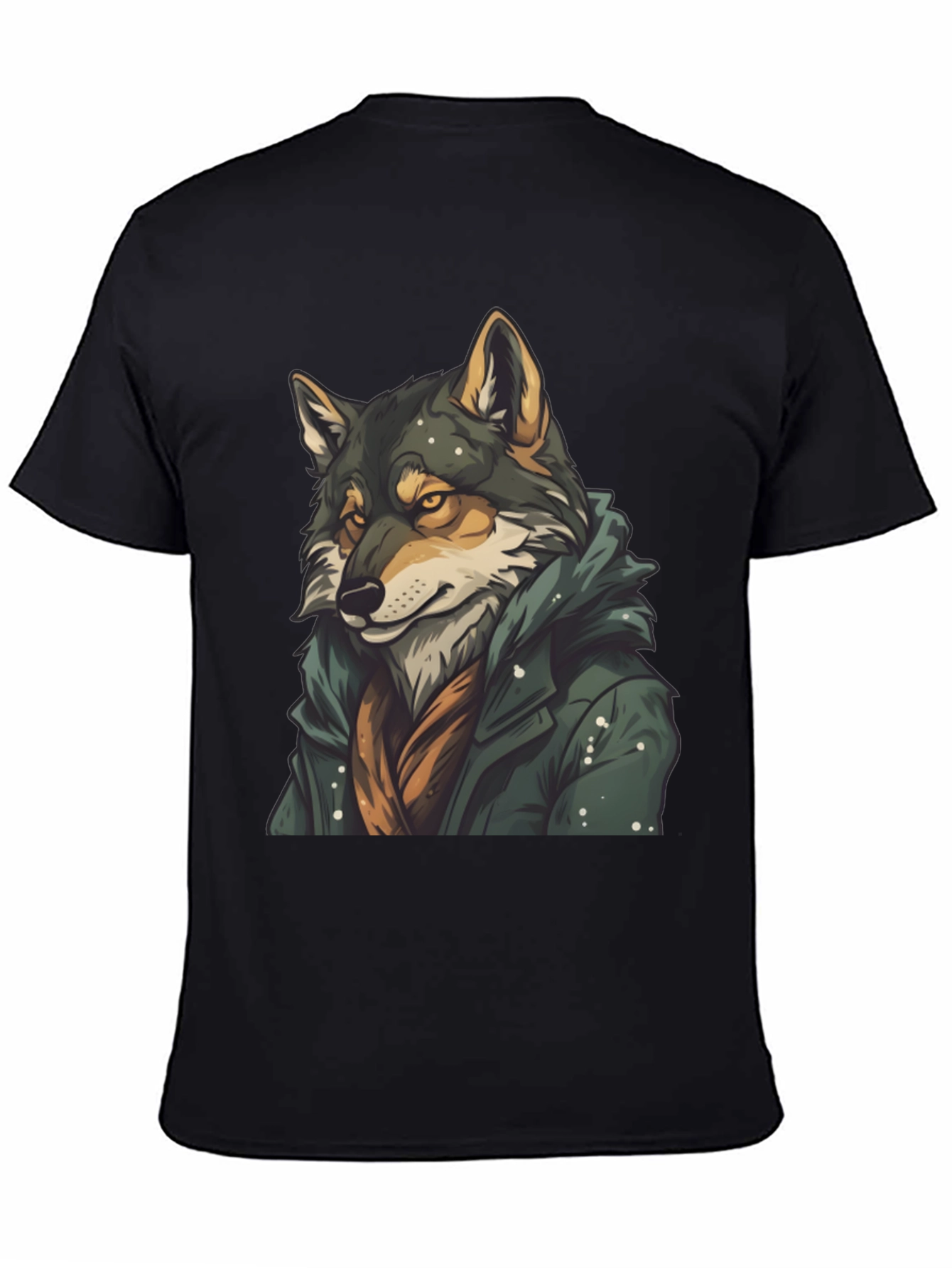 Black Wolf in Coat Graphic T-Shirt - Stylish Animal Tee view 4