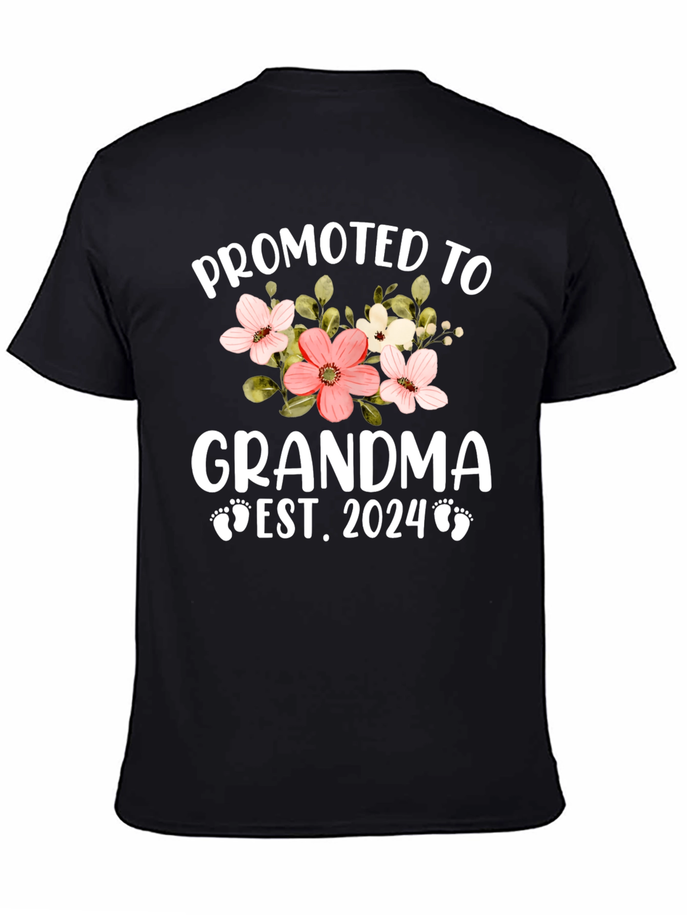 Black Promoted to Grandma 2024 Floral T-Shirt view 4