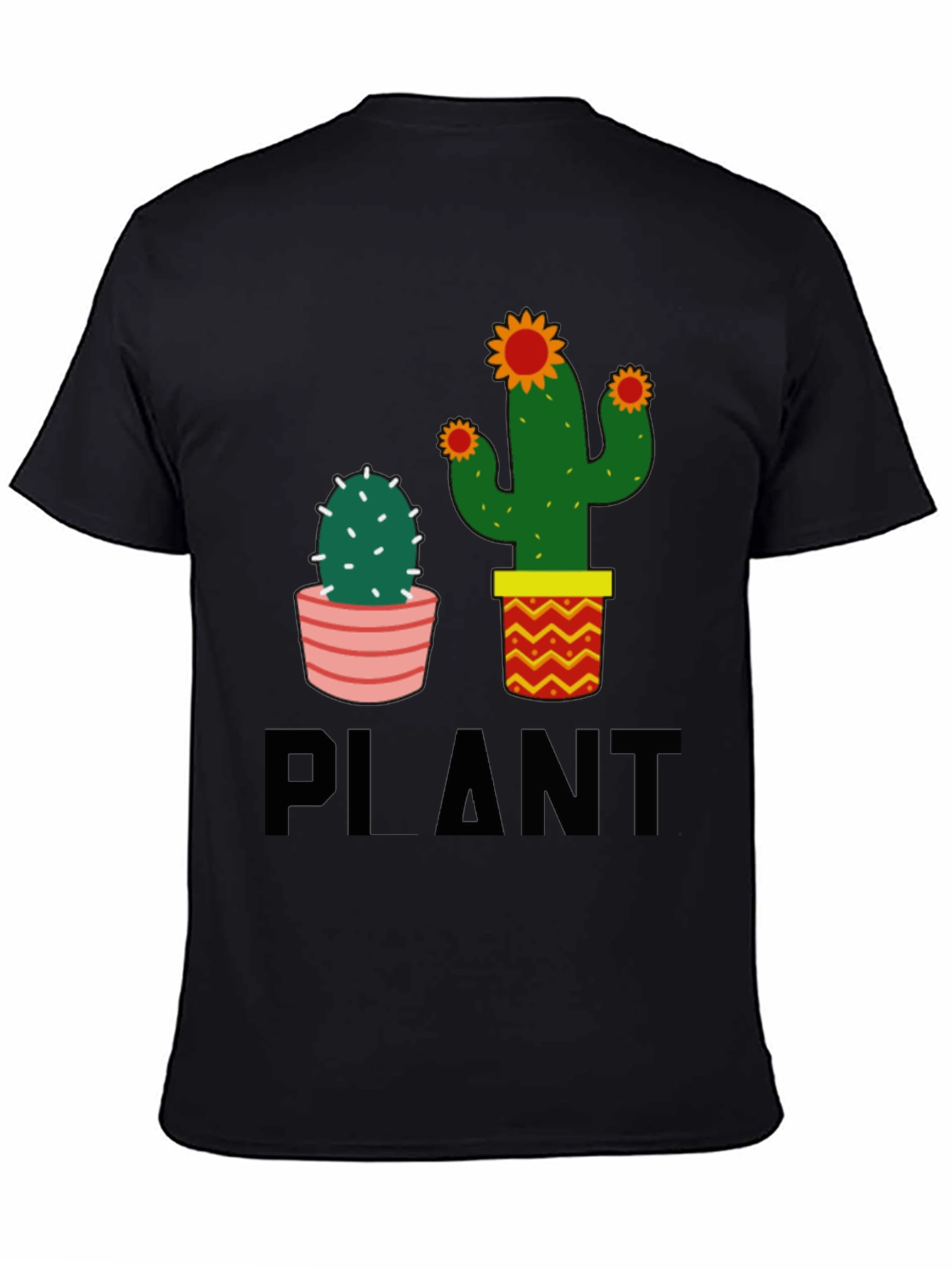 Black Cactus Plant Graphic Tee - Black Cotton Casual T-Shirt view 4