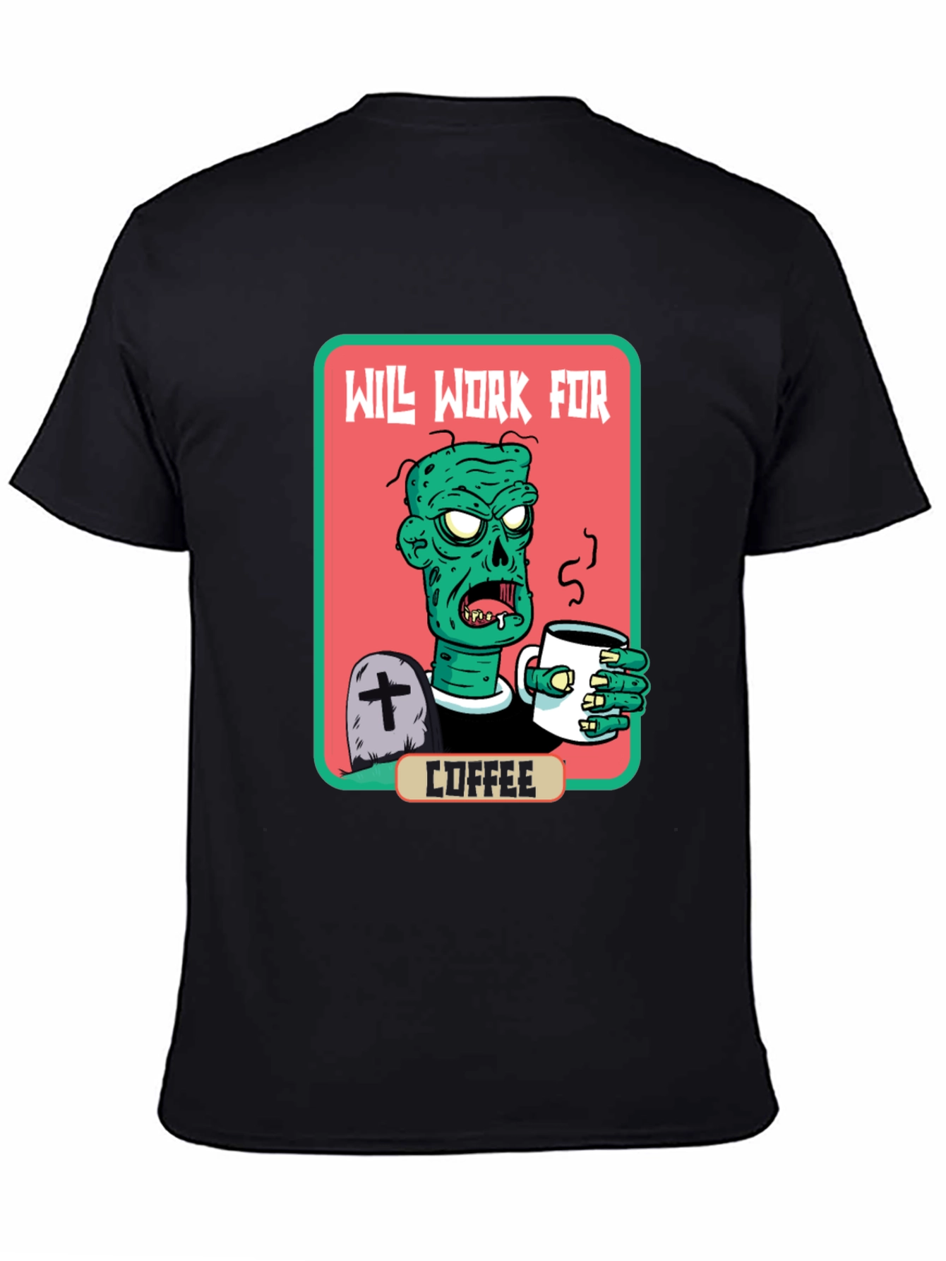Black Zombie Will Work for Coffee Graphic Tee view 4