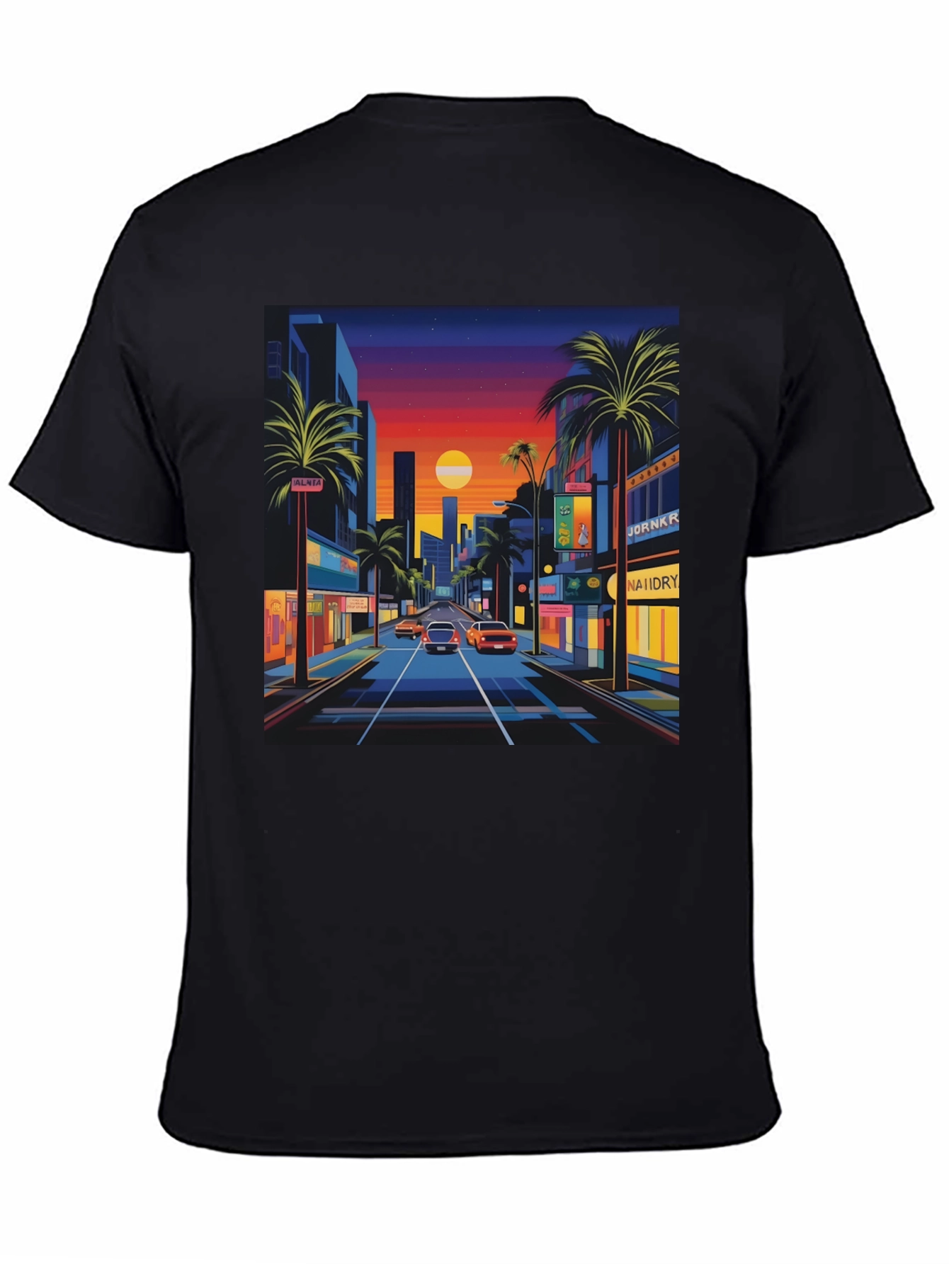 Black Sunset Cityscape Graphic Tee - Retro Style view 4