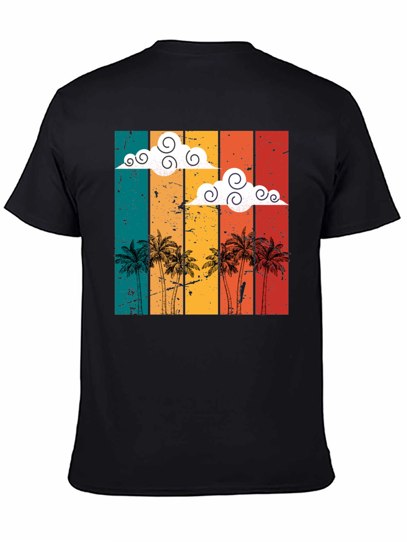Black Retro Sunset Palm Tee - Vintage Style Black T-Shirt view 4
