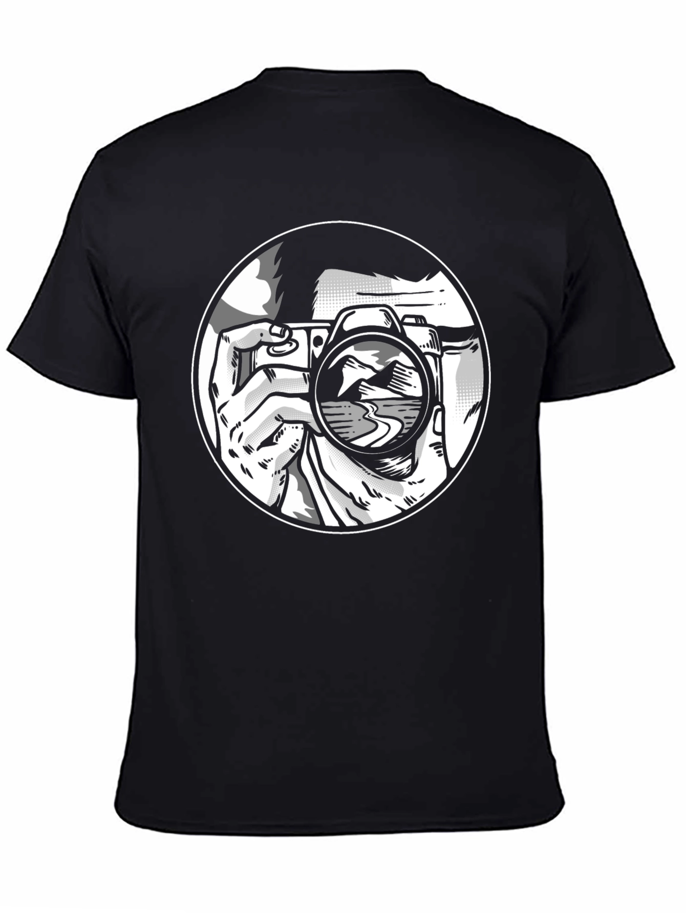 Black Photographer Graphic T-Shirt - Black Crew Neck Tee view 4